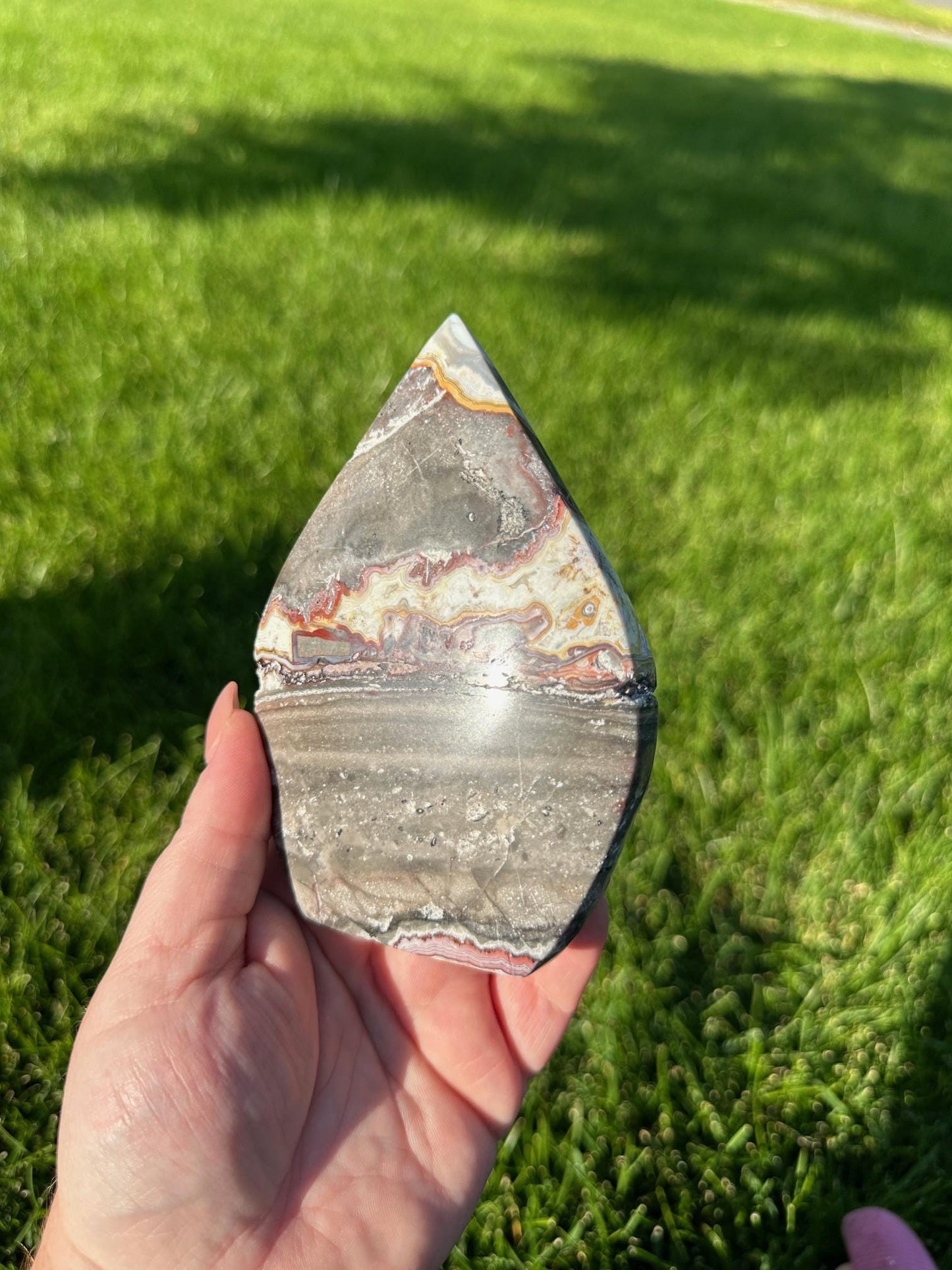 Crazy Lace Agate Freeform – 5" Tall, 14 oz – Joy, Balance, and Protection Stone from Mexico