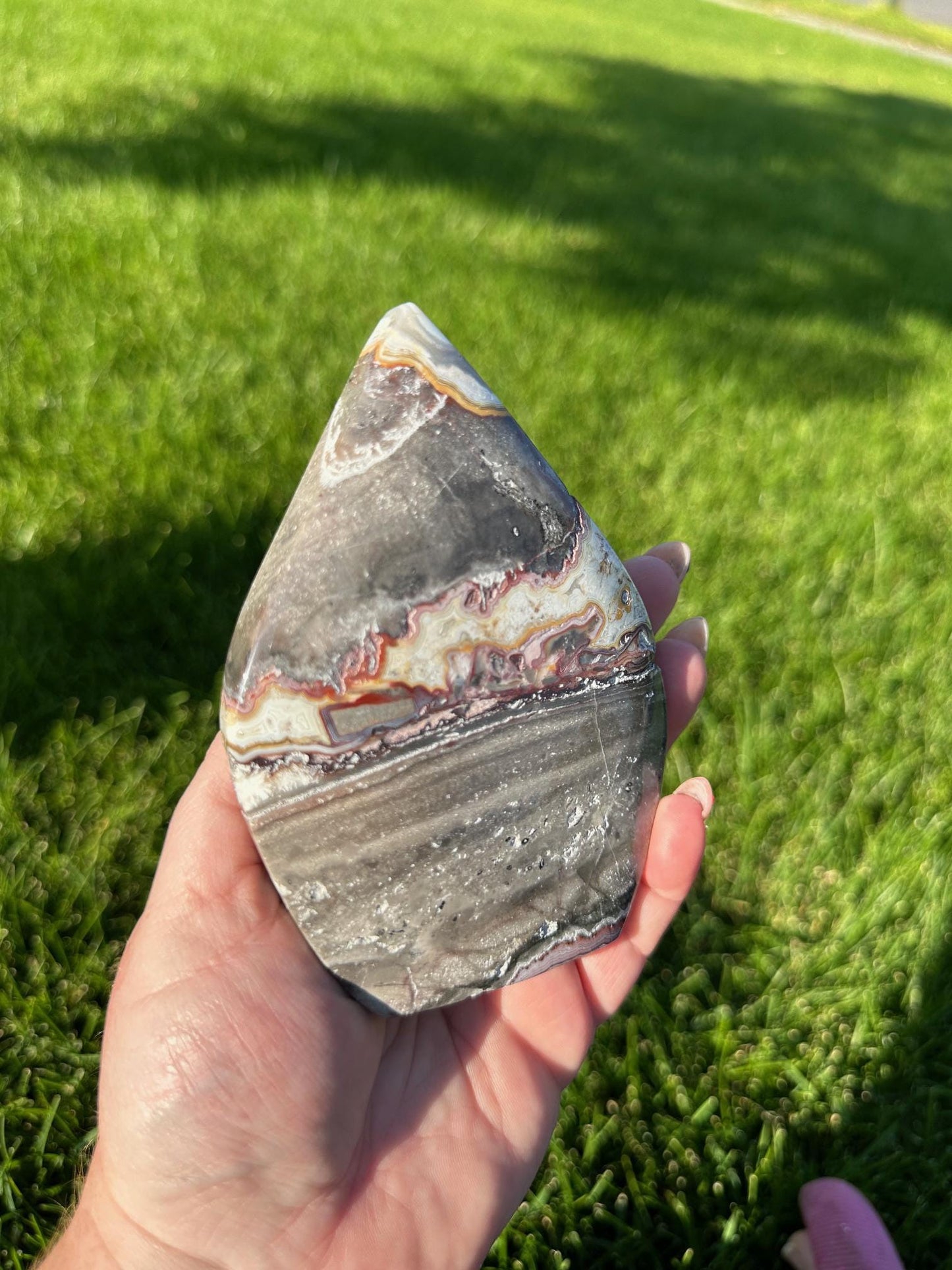 Crazy Lace Agate Freeform – 5" Tall, 14 oz – Joy, Balance, and Protection Stone from Mexico