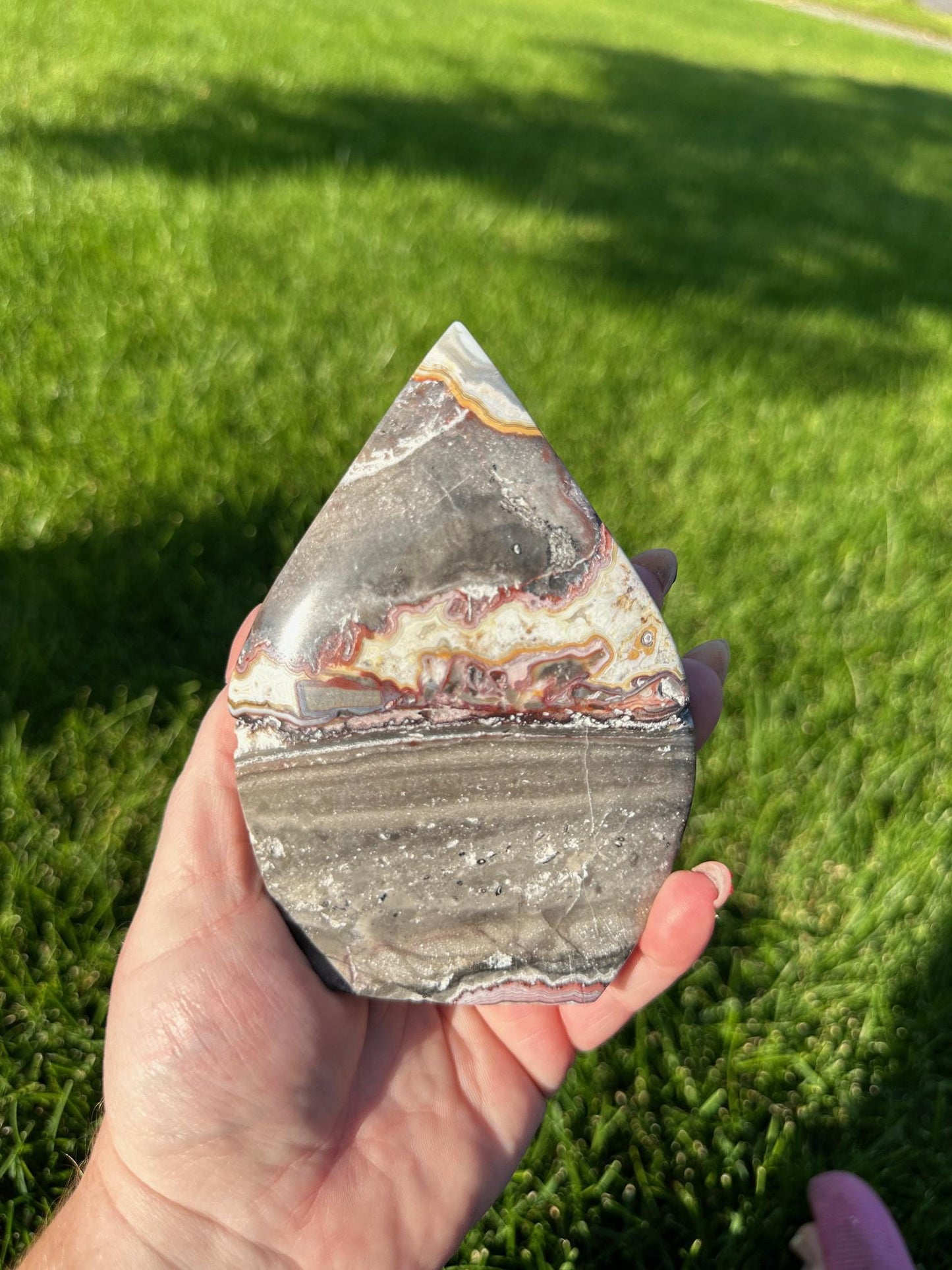 Crazy Lace Agate Freeform – 5" Tall, 14 oz – Joy, Balance, and Protection Stone from Mexico