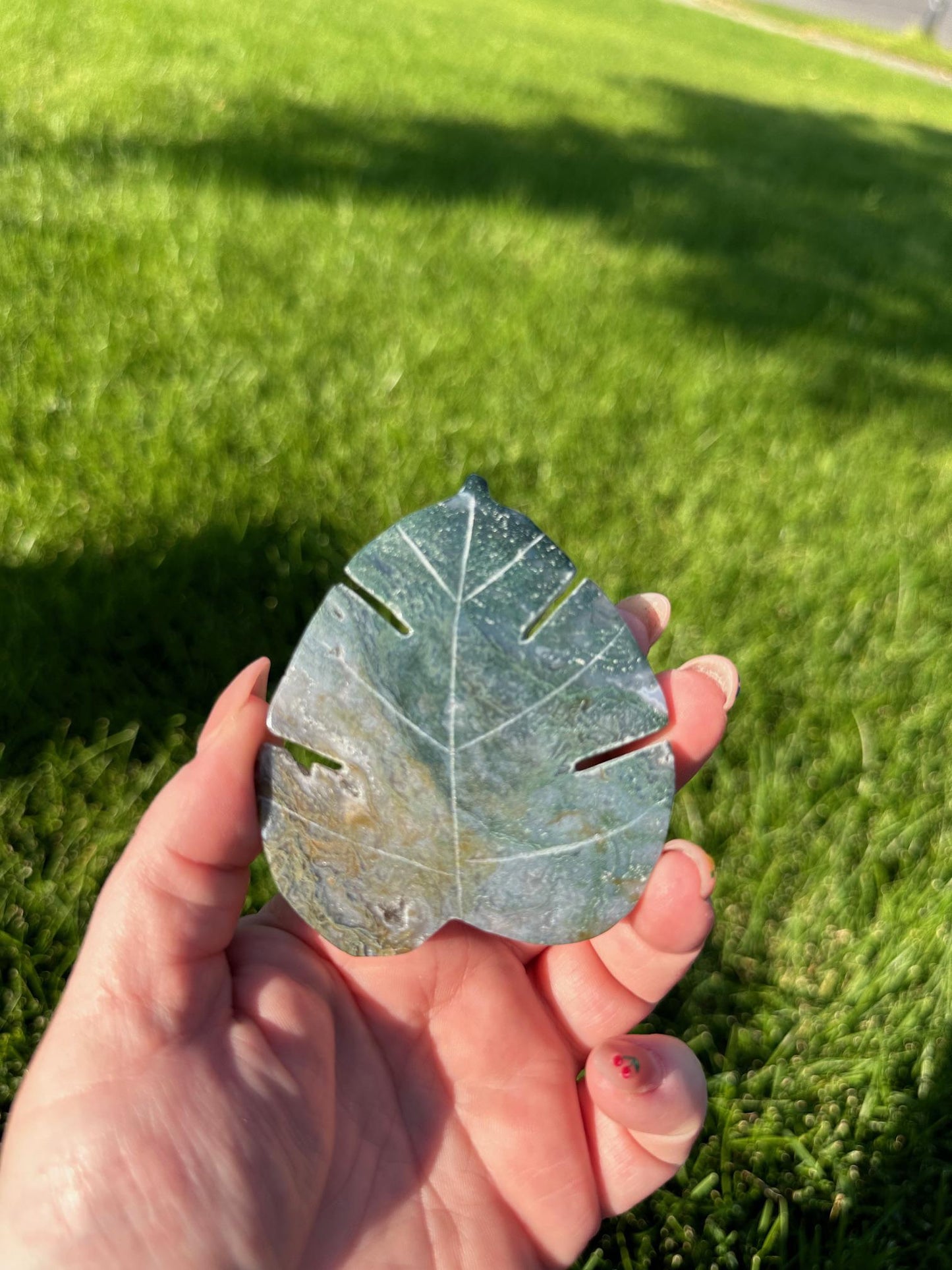 Moss Agate Leaf Crystal – 2.7" – Growth, Grounding, and Healing Stone