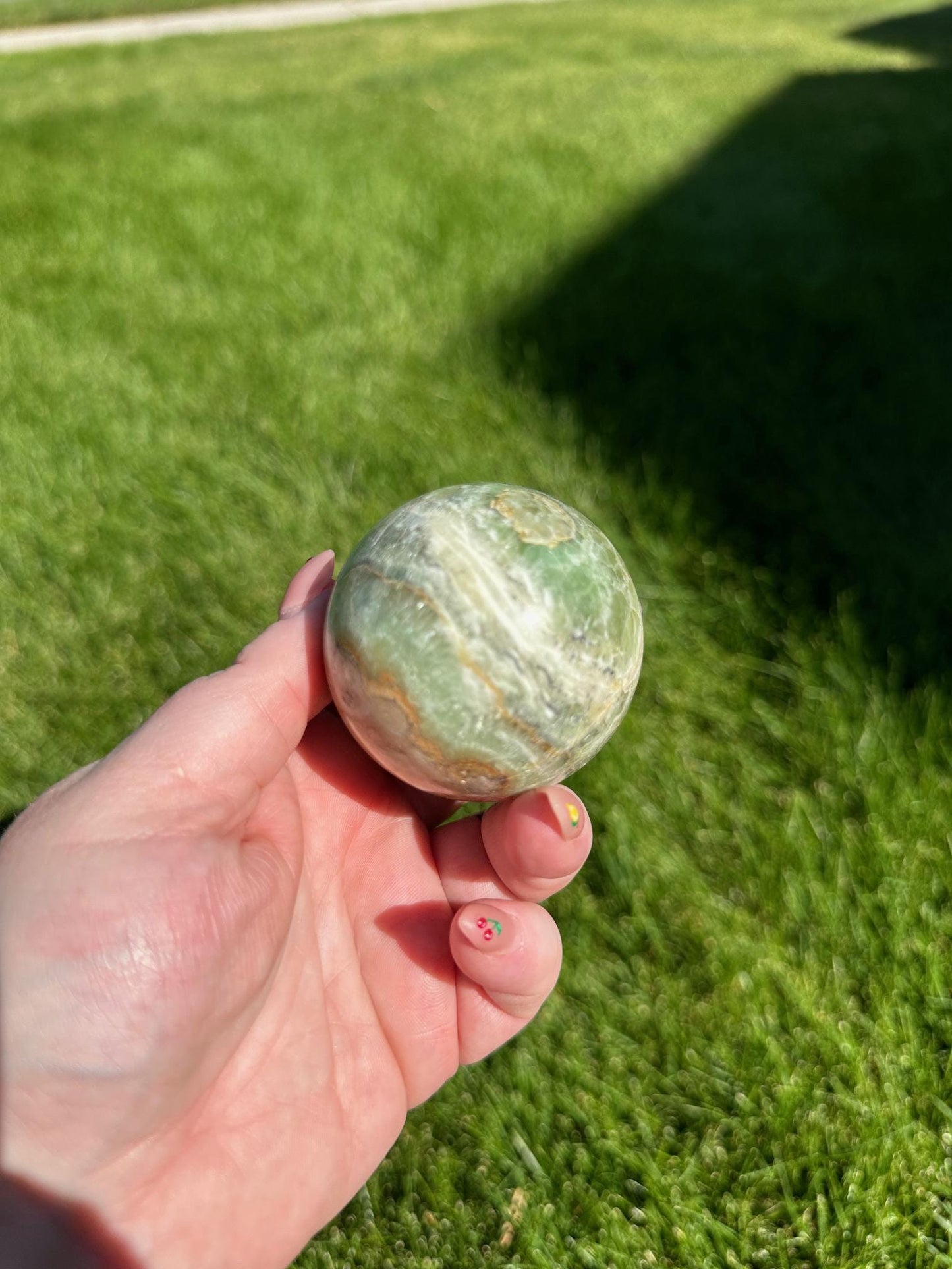 Green Calcite Sphere - 2.1-inch Diameter, 10 oz | Healing & Heart Chakra Crystal