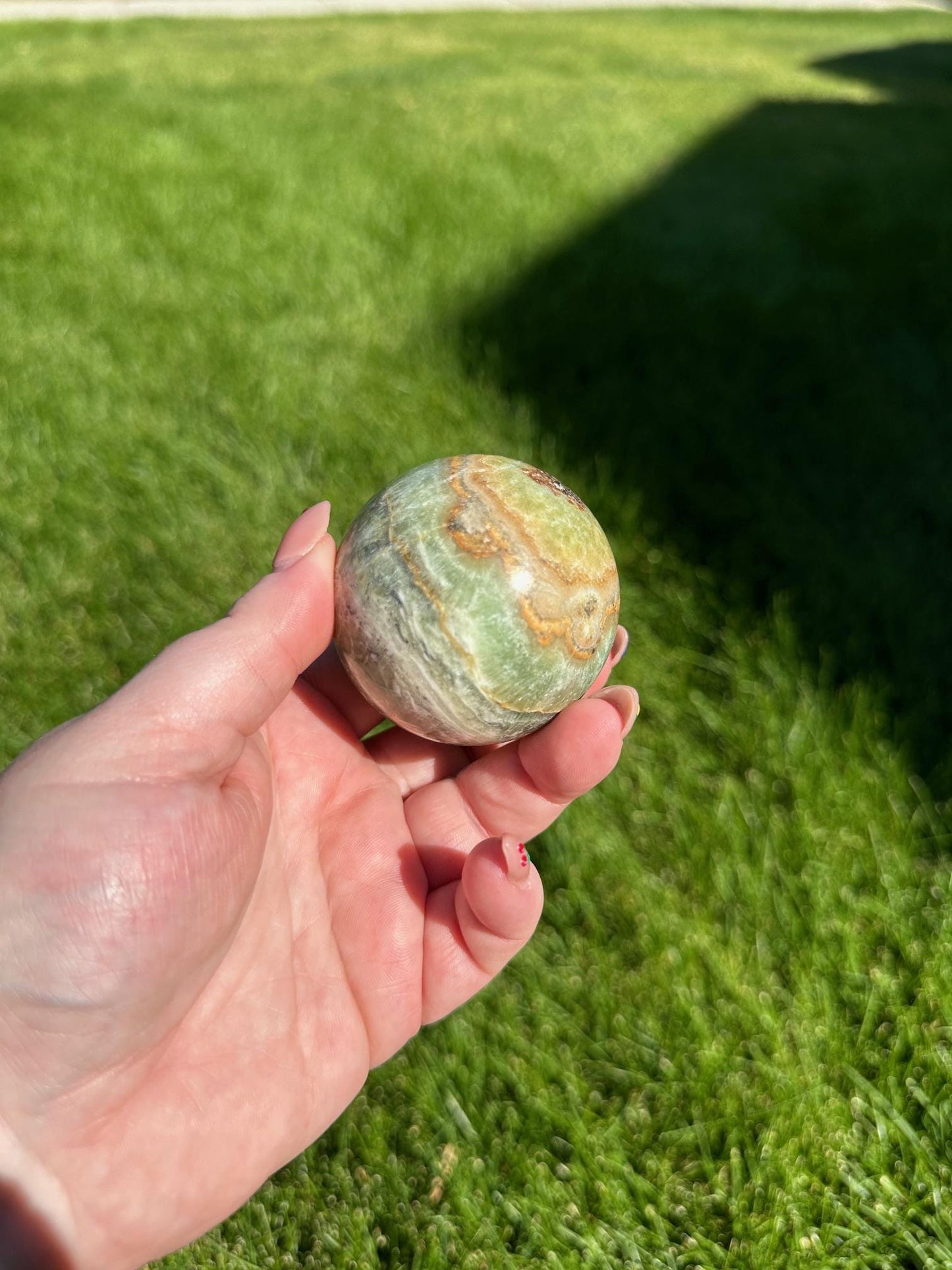 Green Calcite Sphere - 2.1-inch Diameter, 10 oz | Healing & Heart Chakra Crystal