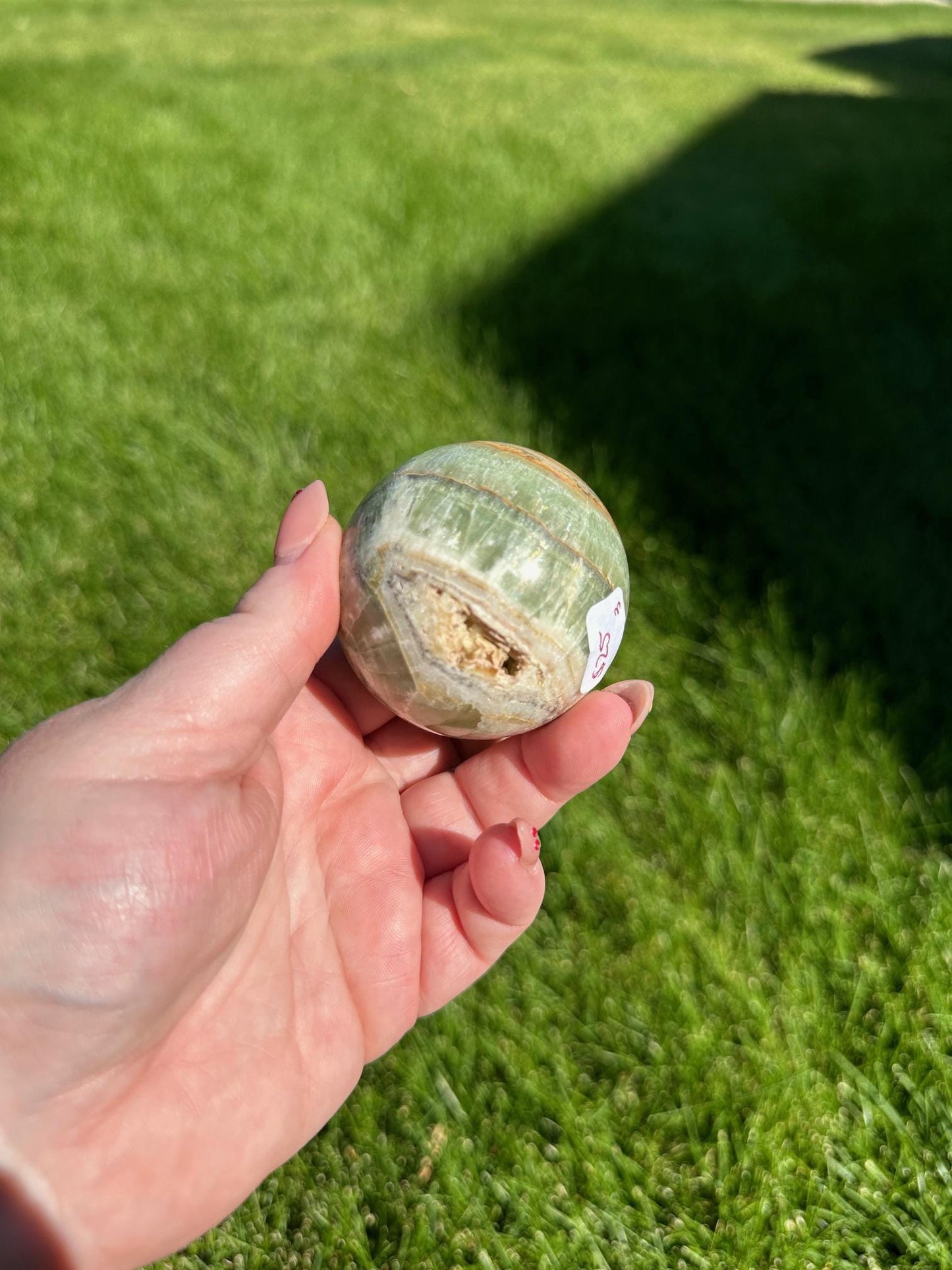 Green Calcite Sphere - 2.1-inch Diameter, 10 oz | Healing & Heart Chakra Crystal