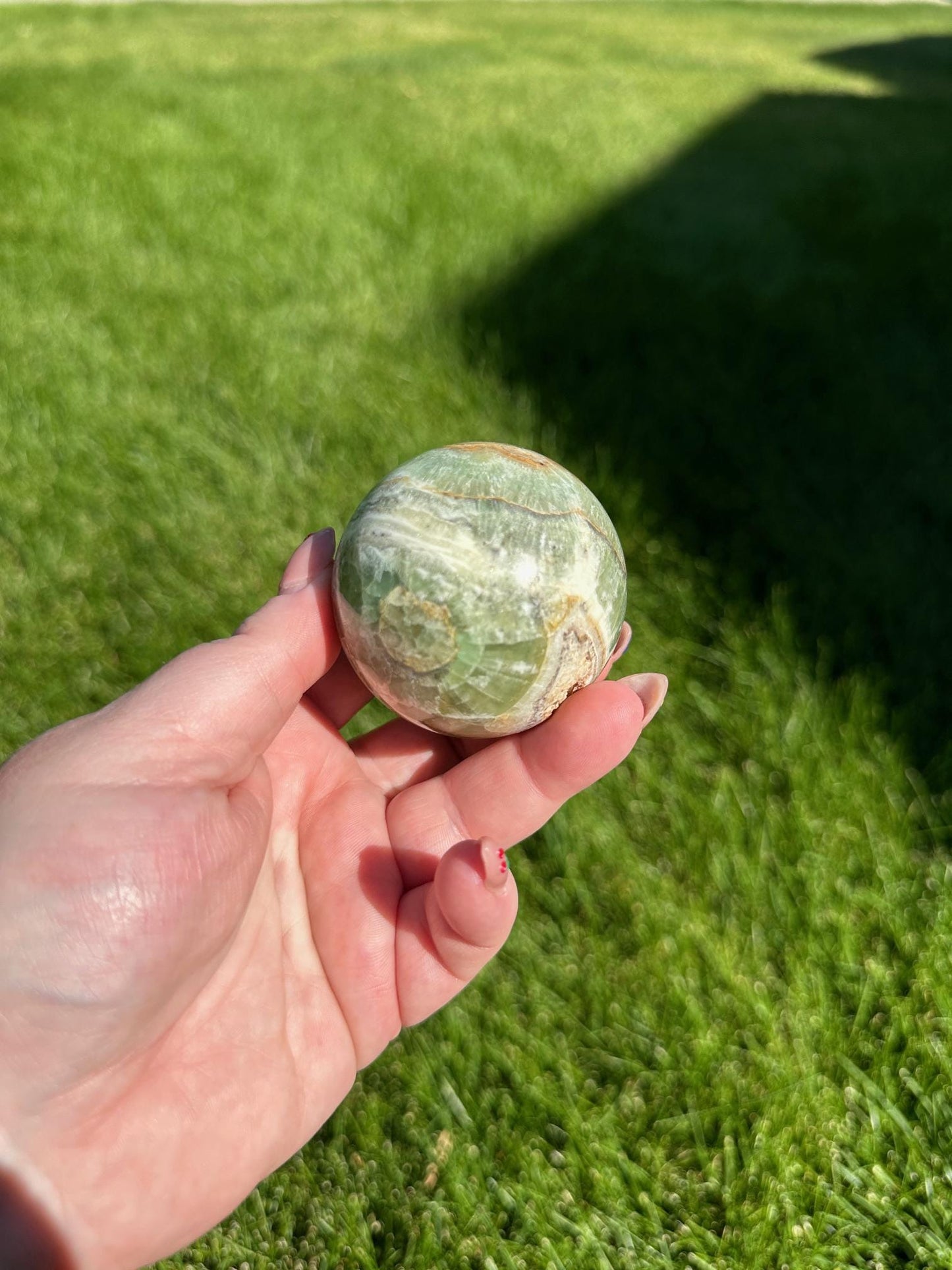 Green Calcite Sphere - 2.1-inch Diameter, 10 oz | Healing & Heart Chakra Crystal