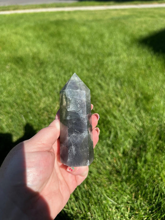 Green and Blue Fluorite Tower - 3.9 inches Tall, 7 oz | Clarity & Emotional Healing Crystal