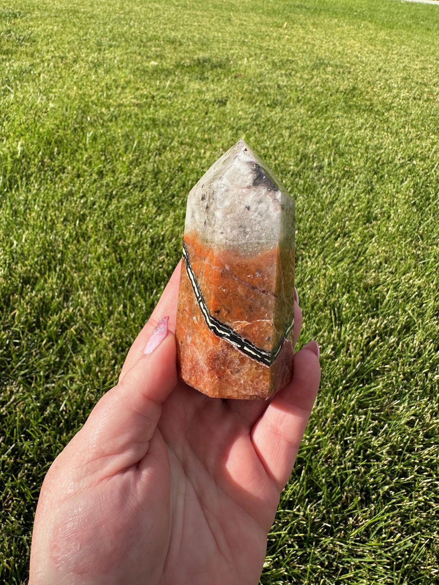 Mosaic Crystal Tower – 3.4 Inches Tall, 9 oz – Unique Healing Crystal