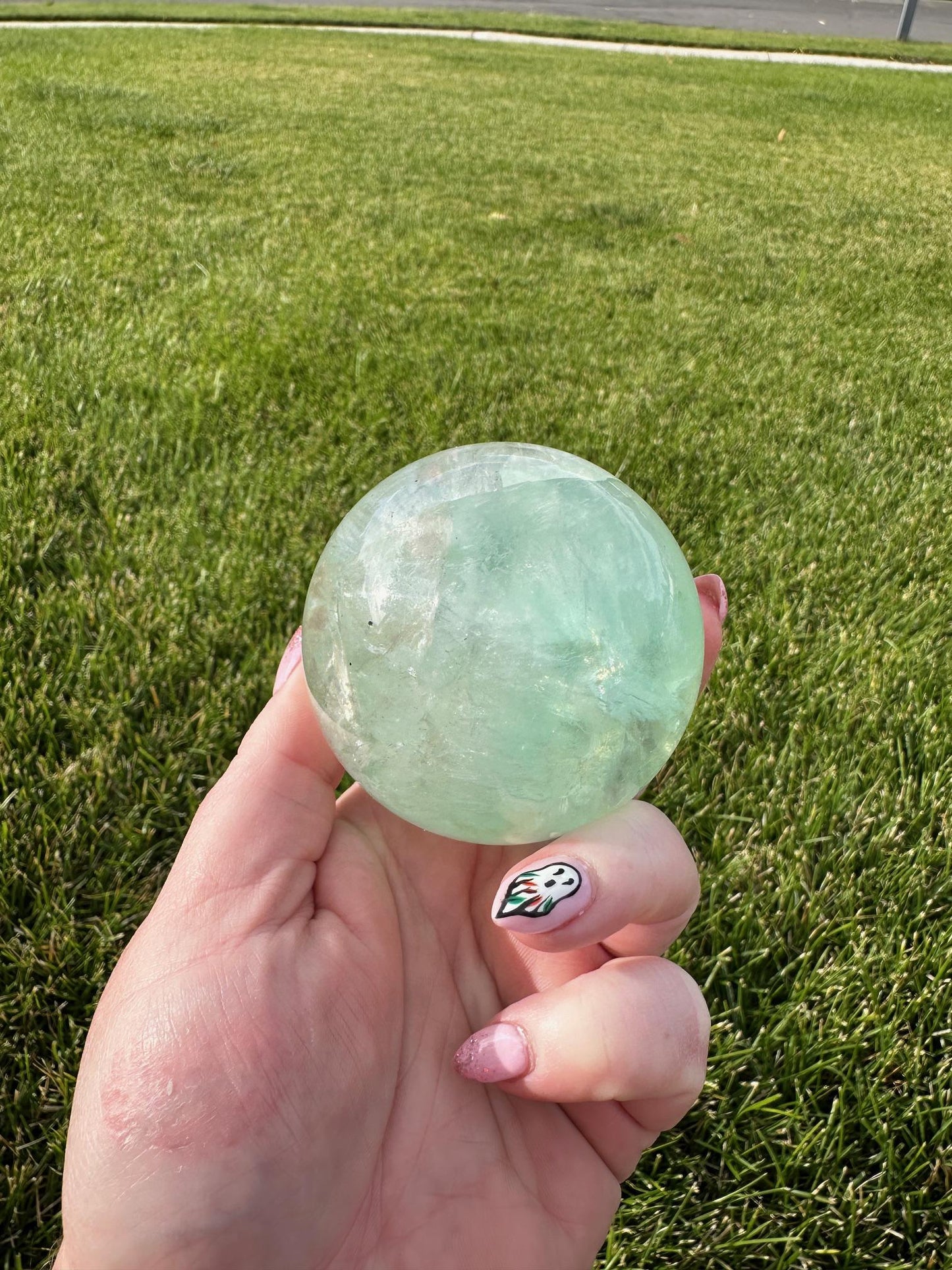 Minty Green Fluorite Sphere – 2.5 Inch Diameter, 1 lb 6 oz – Healing and Clarity Crystal