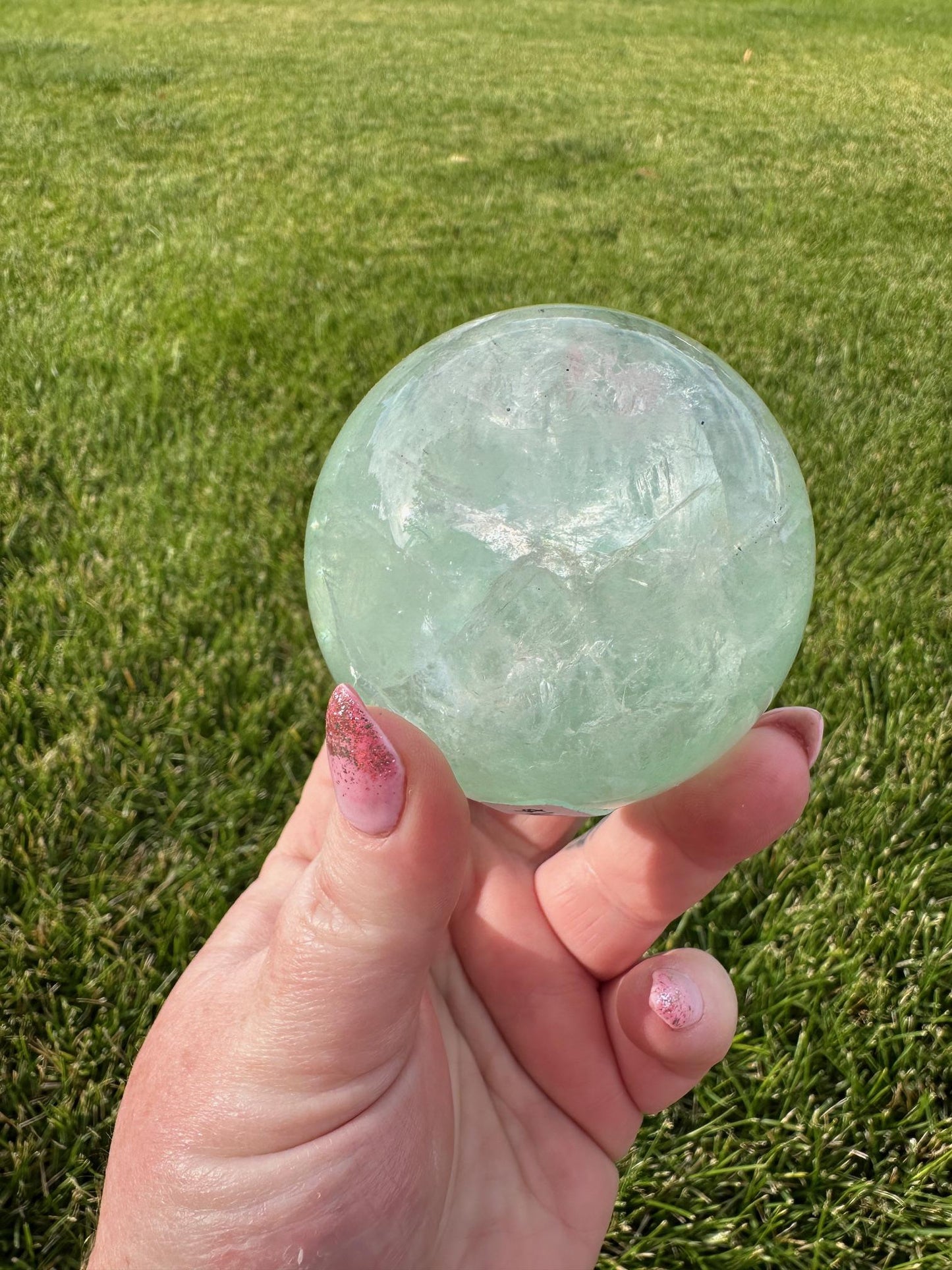 Minty Green Fluorite Sphere – 2.5 Inch Diameter, 1 lb 6 oz – Healing and Clarity Crystal