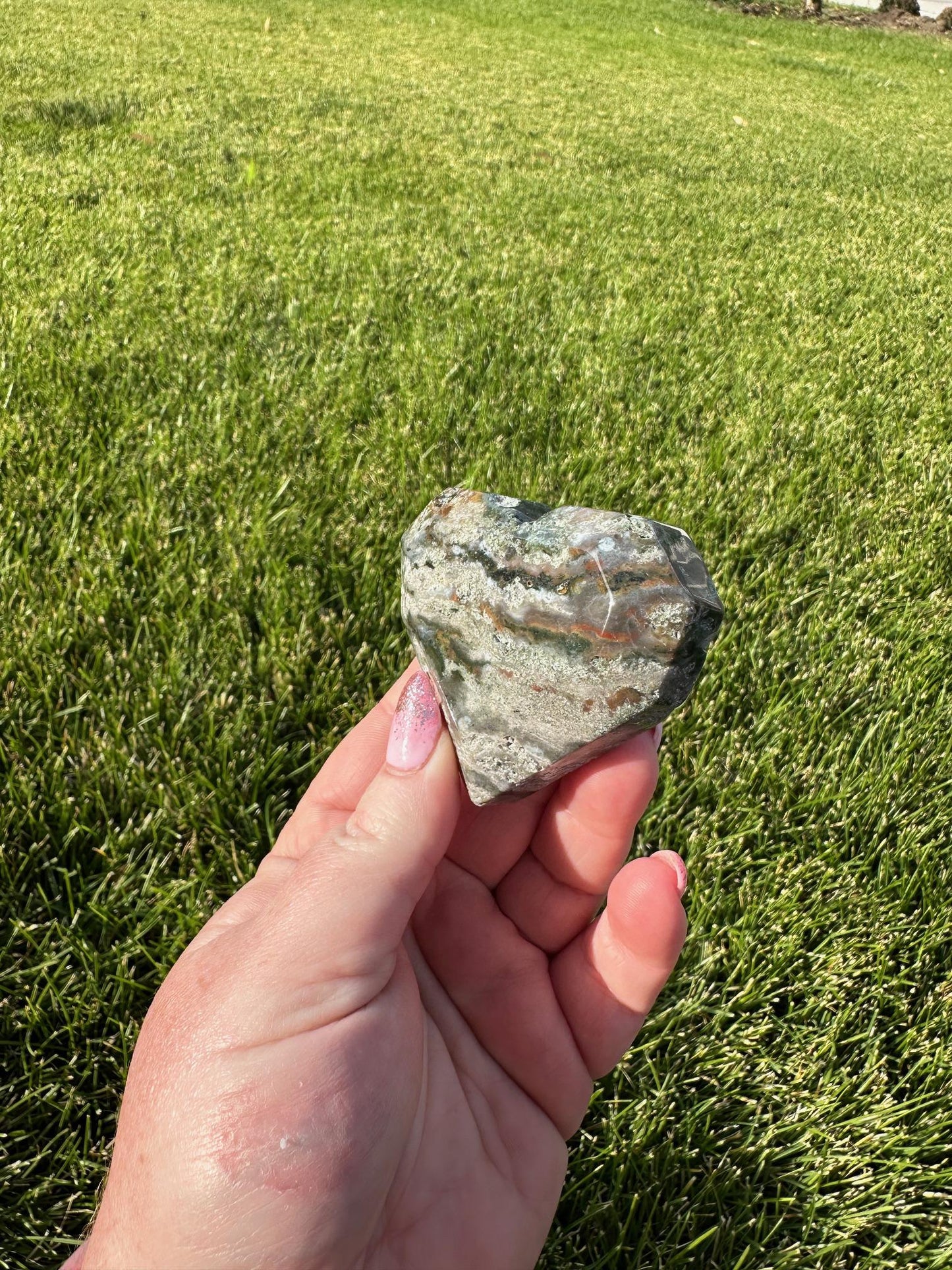 Beautiful 2.3" Red and Green Ocean Jasper Heart - A Unique Gem of Joy & Emotional Healing