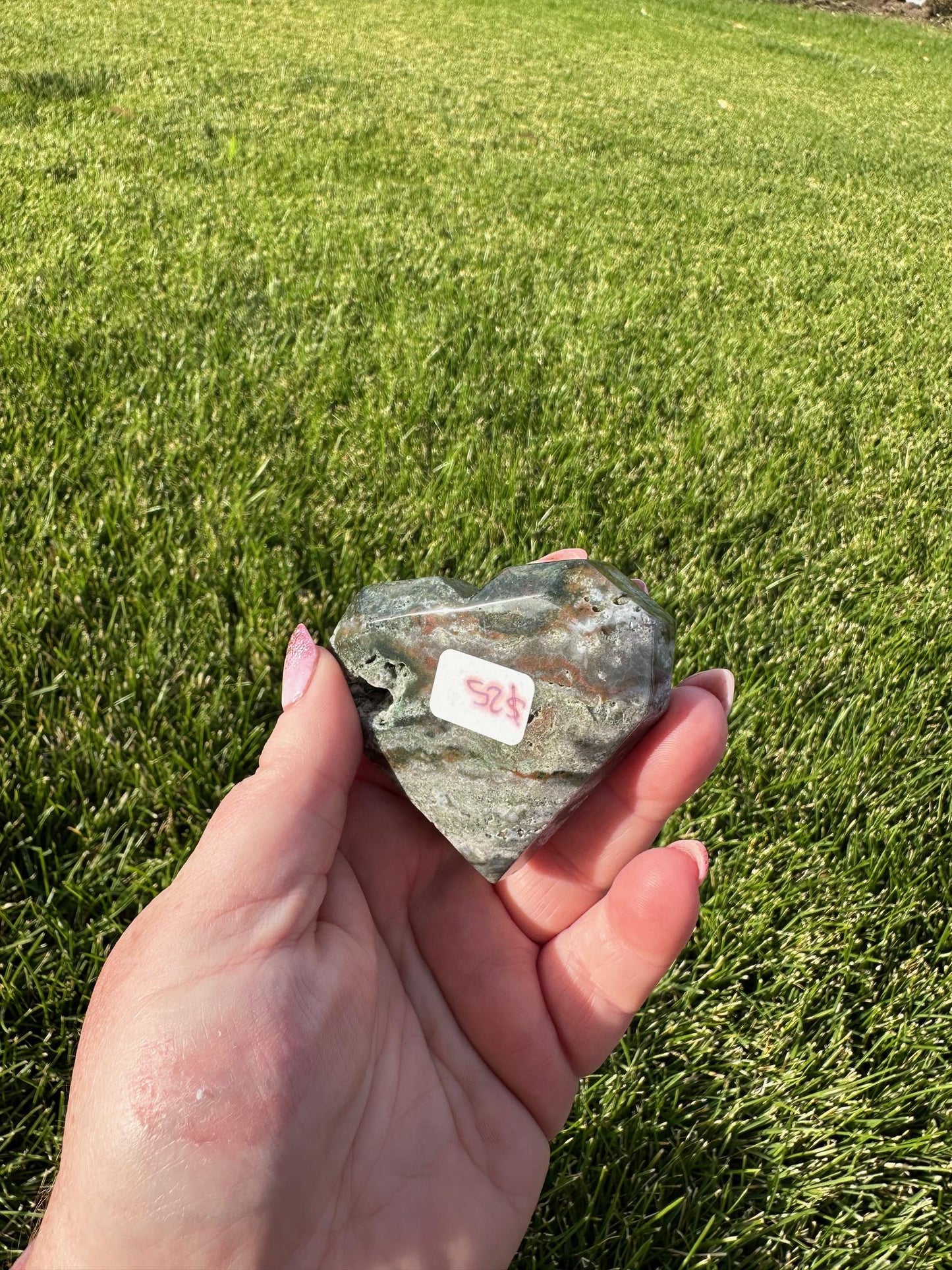 Beautiful 2.3" Red and Green Ocean Jasper Heart - A Unique Gem of Joy & Emotional Healing