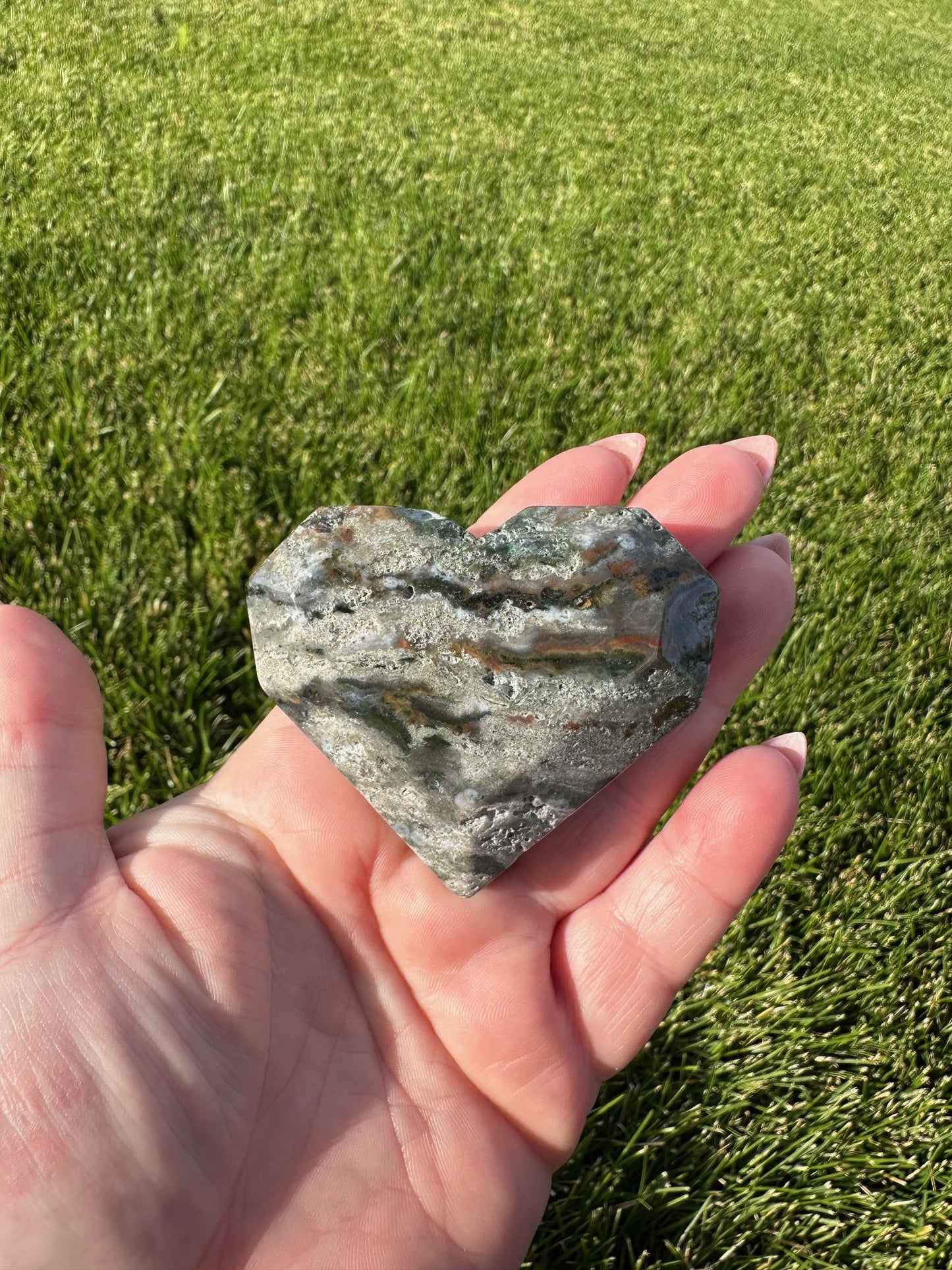 Beautiful 2.3" Red and Green Ocean Jasper Heart - A Unique Gem of Joy & Emotional Healing