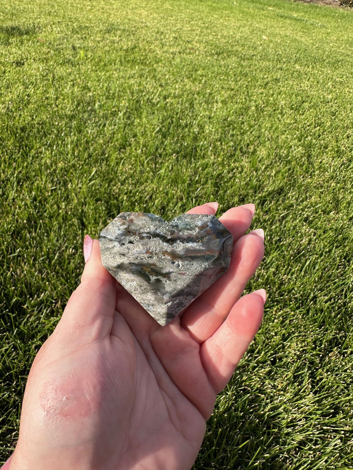 Beautiful 2.3" Red and Green Ocean Jasper Heart - A Unique Gem of Joy & Emotional Healing