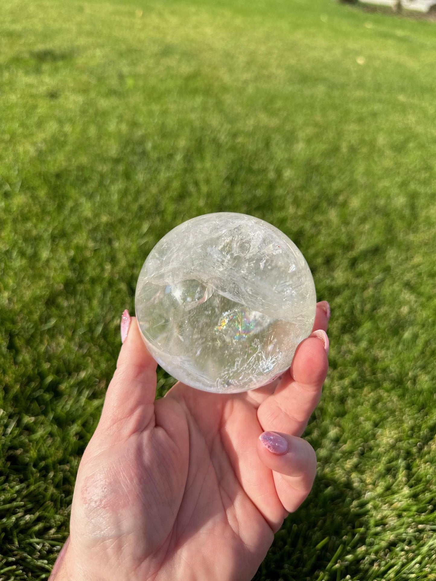 Mesmerizing 3.1" Clear Quartz Sphere with Rainbows - 1lb 15oz of Amplifying Energy & Clarity