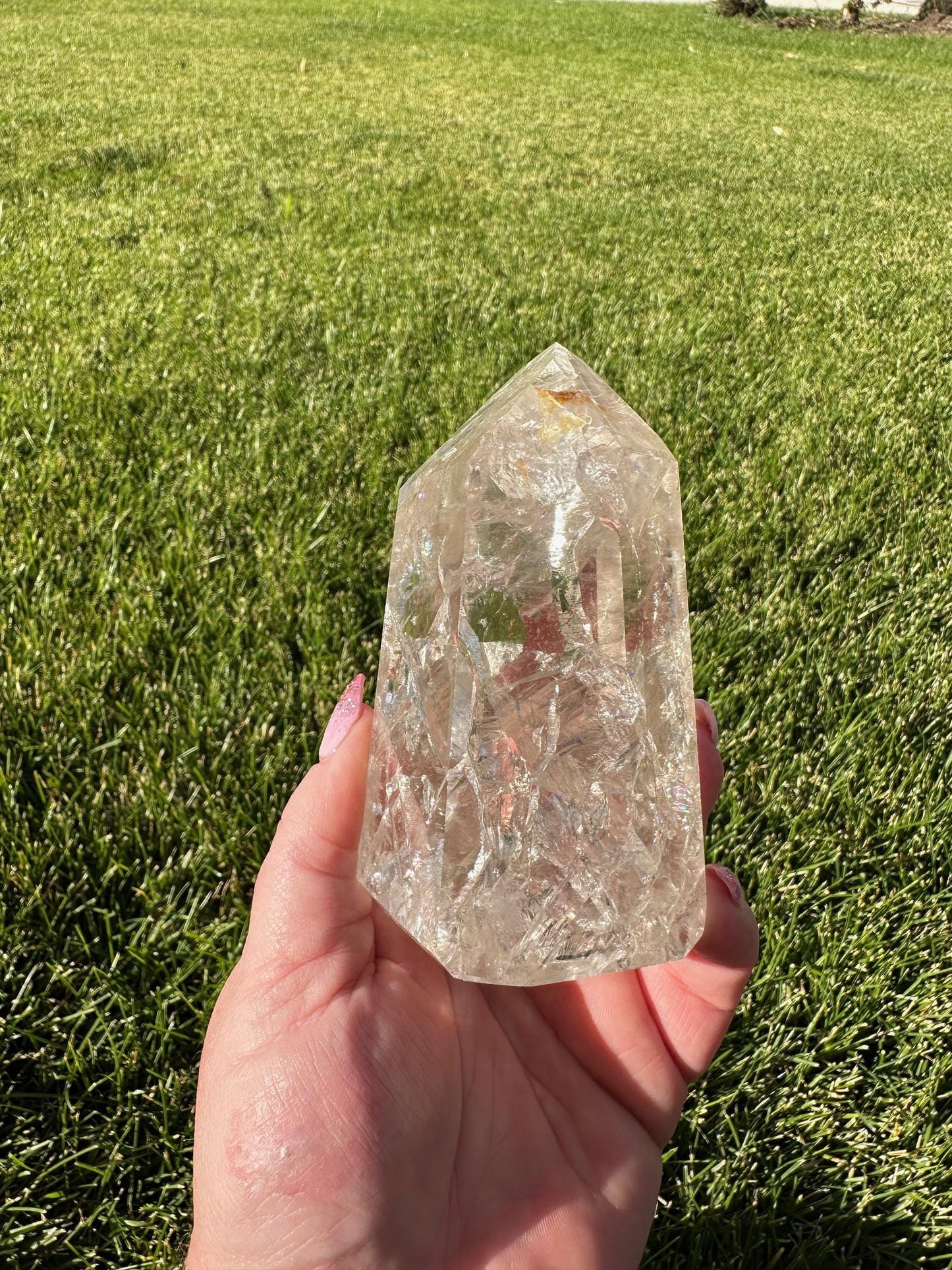 Beautiful 4.5" Crackle Quartz Tower from Brazil - 1lb 2oz of Energy & Light