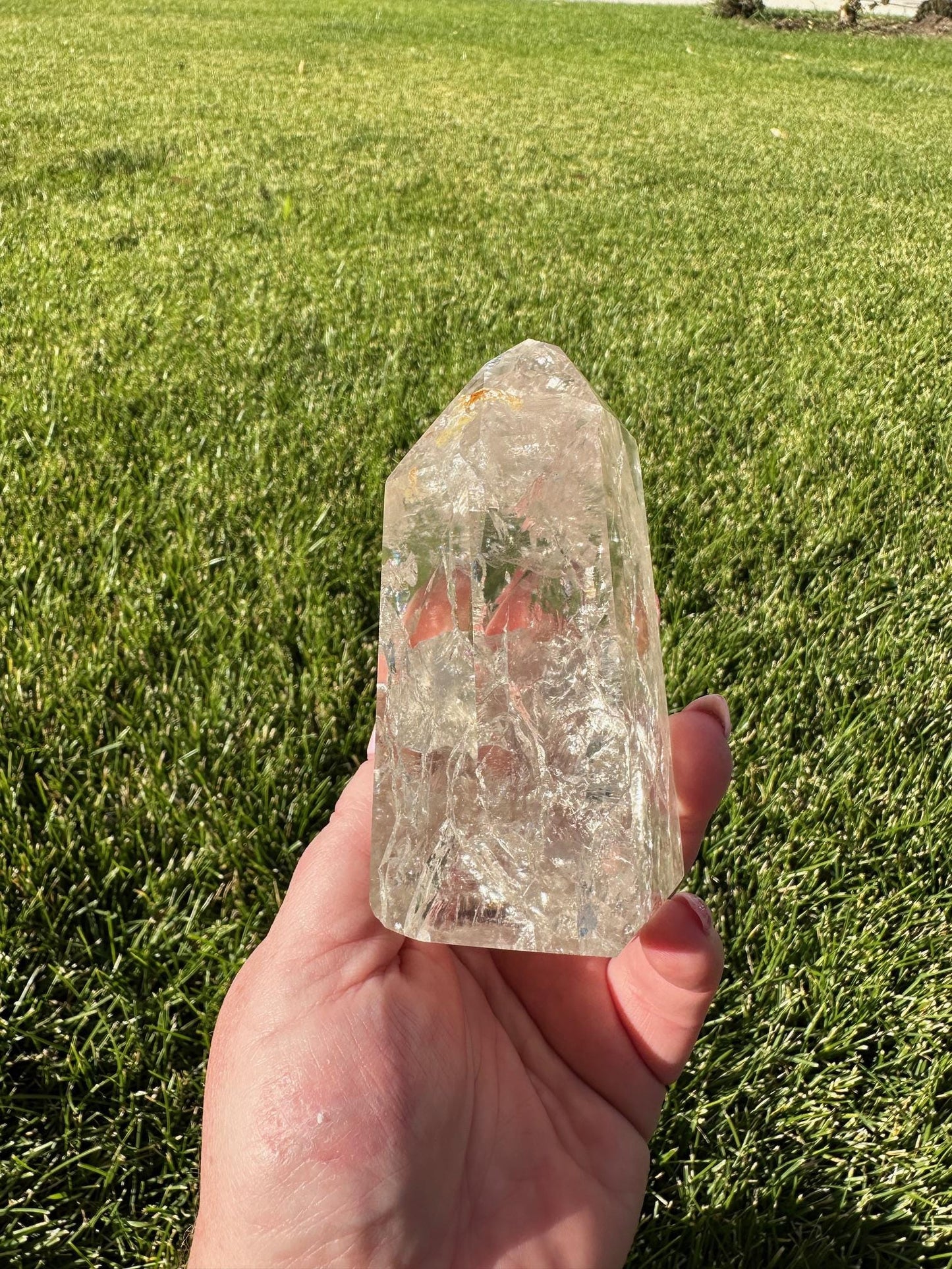 Beautiful 4.5" Crackle Quartz Tower from Brazil - 1lb 2oz of Energy & Light