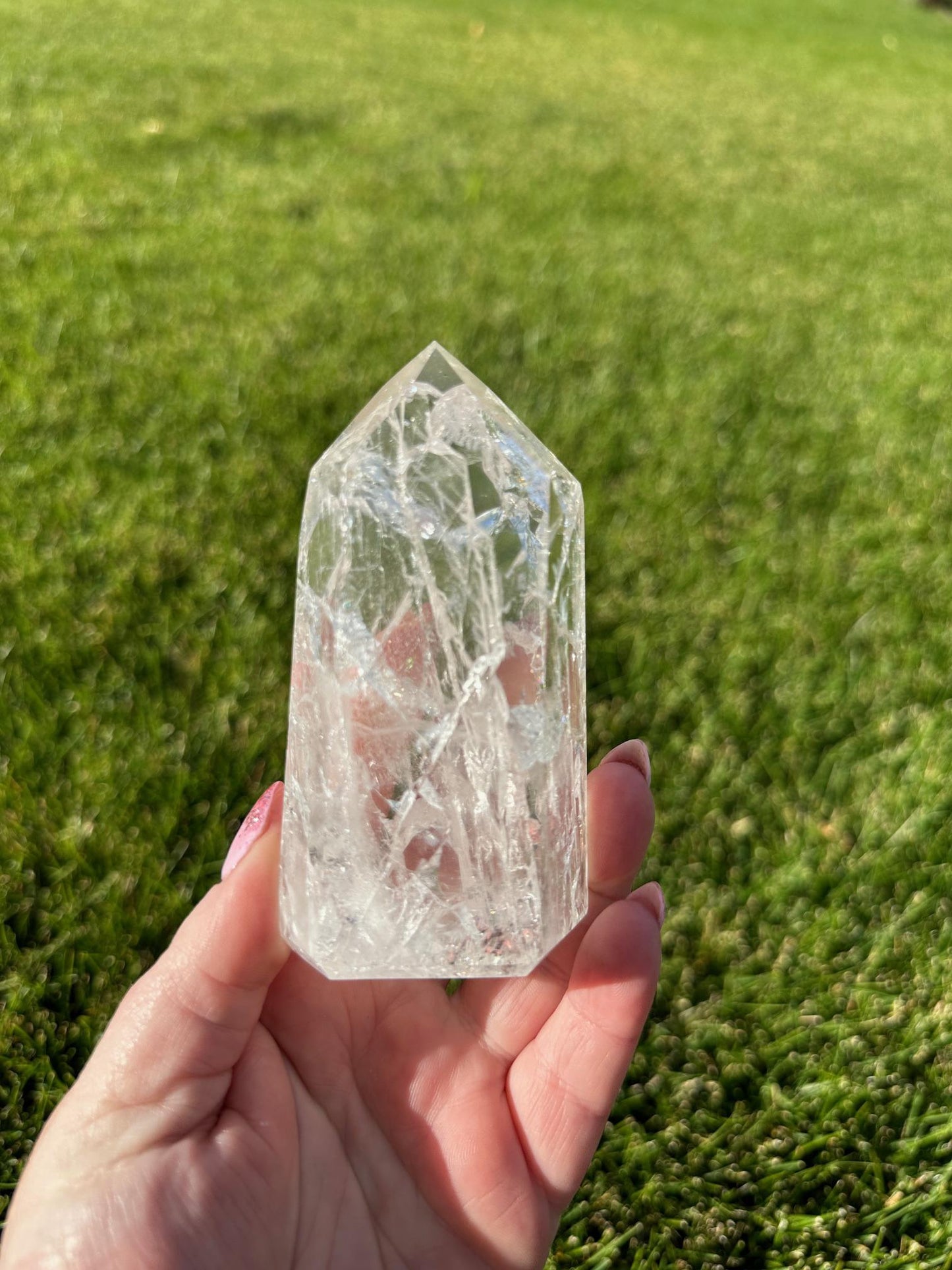 Gorgeous 4" Crackle Quartz Tower - 10oz of Light, Energy & Transformation