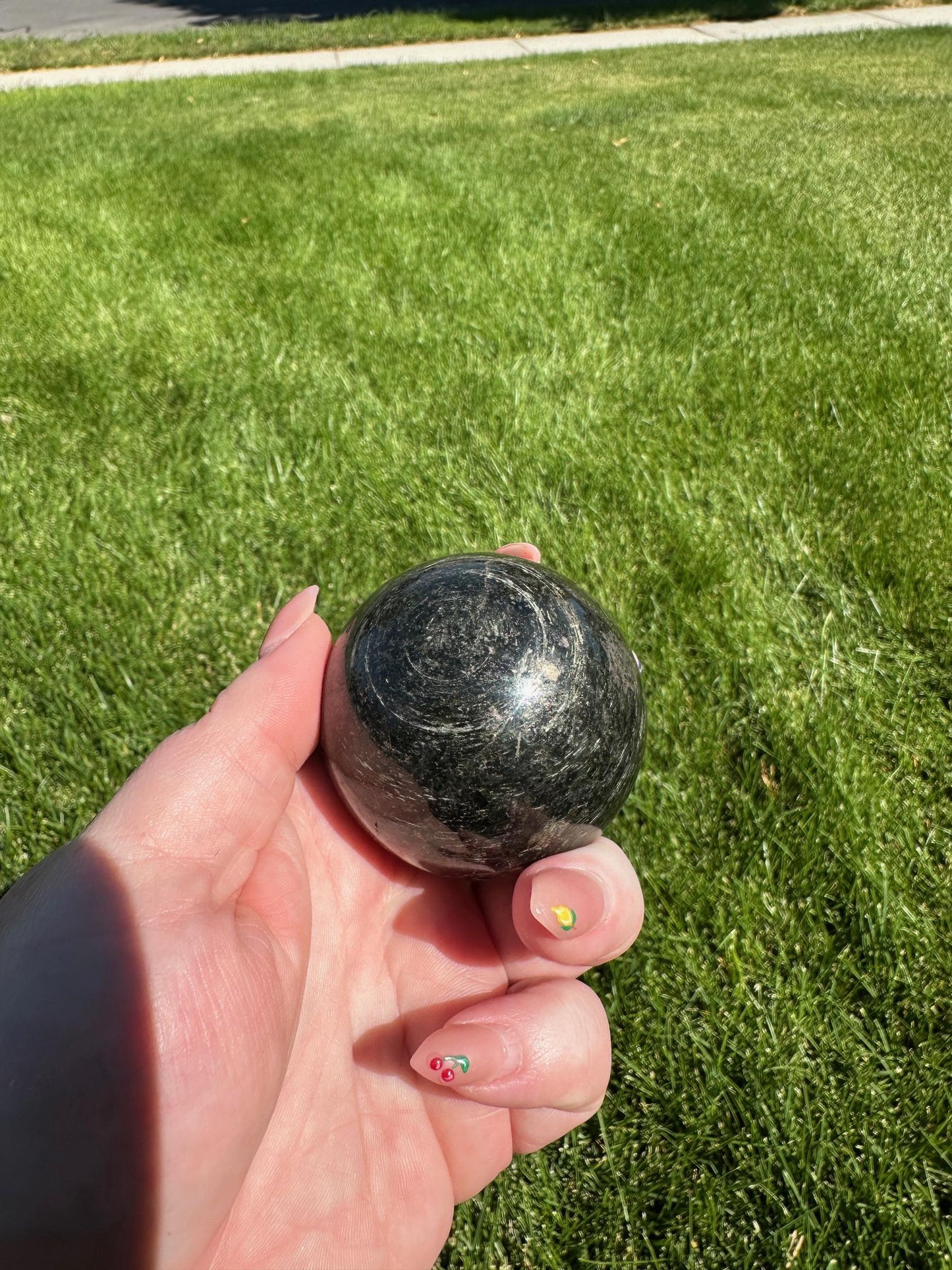 Tourmaline and Pyrite Sphere - 2-inch Diameter, 12 oz