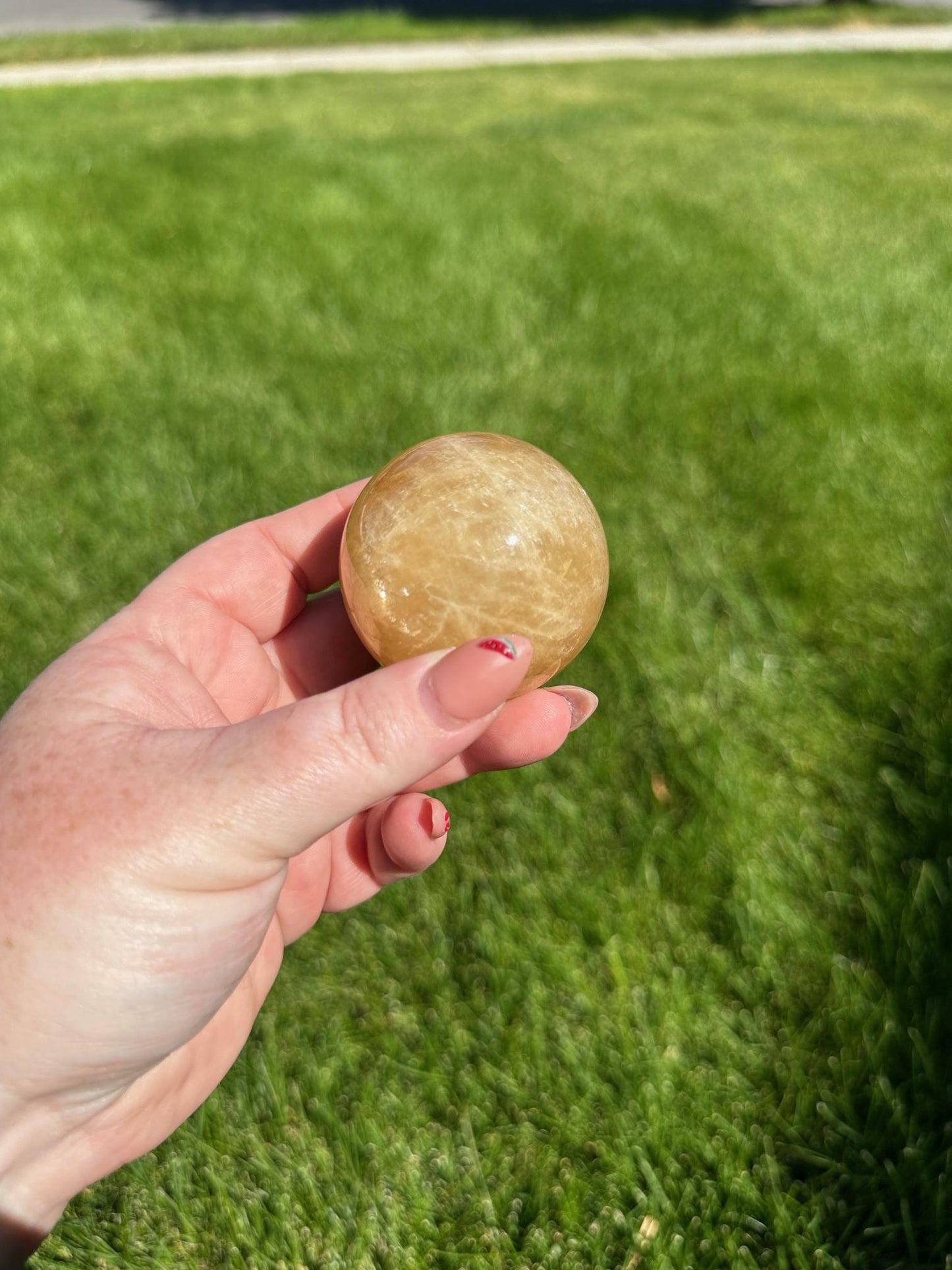 Honey Calcite Sphere - 1.8-inch Diameter, 8 oz | Empowerment & Clarity Crystal