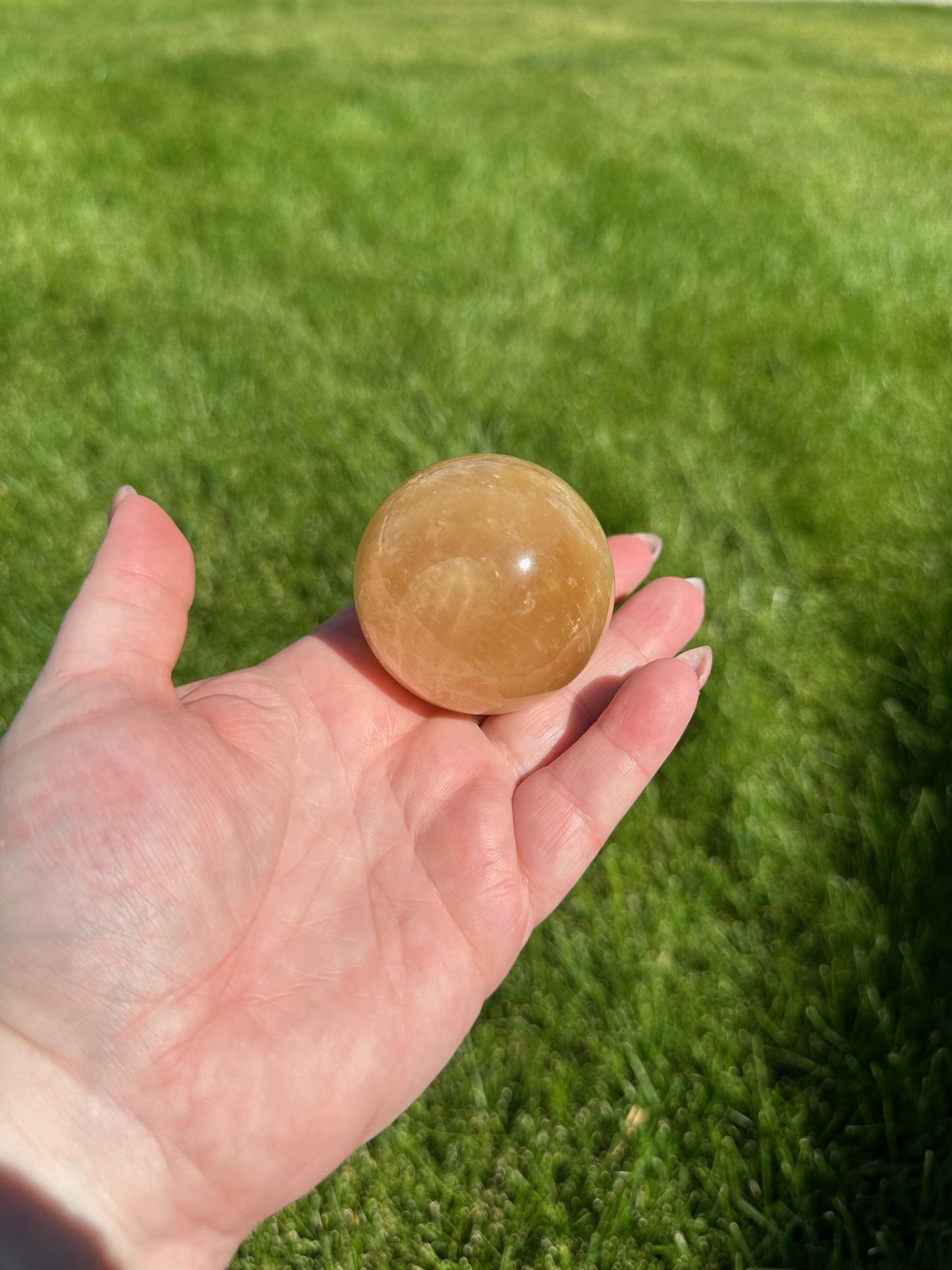 Honey Calcite Sphere - 1.8-inch Diameter, 8 oz | Empowerment & Clarity Crystal