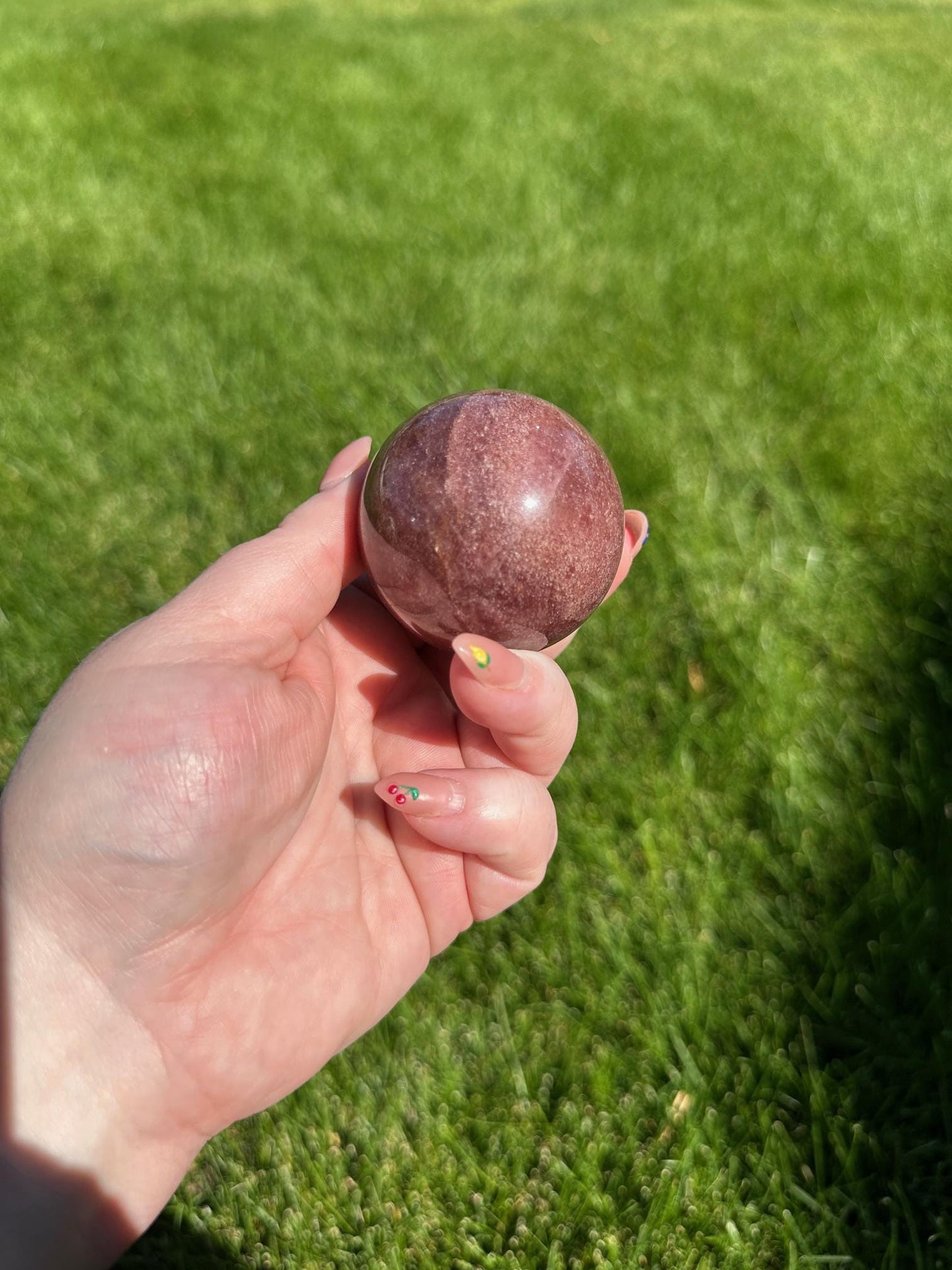 Strawberry Quartz Sphere - 1.9-inch Diameter, 7 oz | Love & Joy Crystal