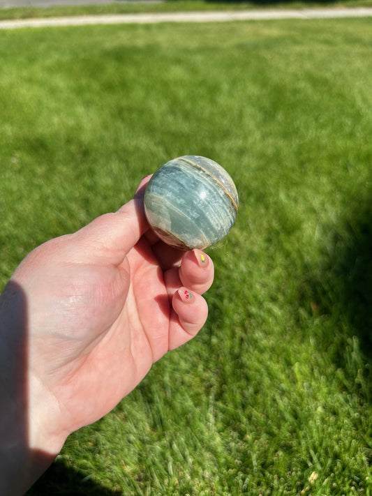 Aquatine Lemurian Calcite Sphere - 1.6-inch Diameter, 6 oz | Calming & Intuitive Crystal