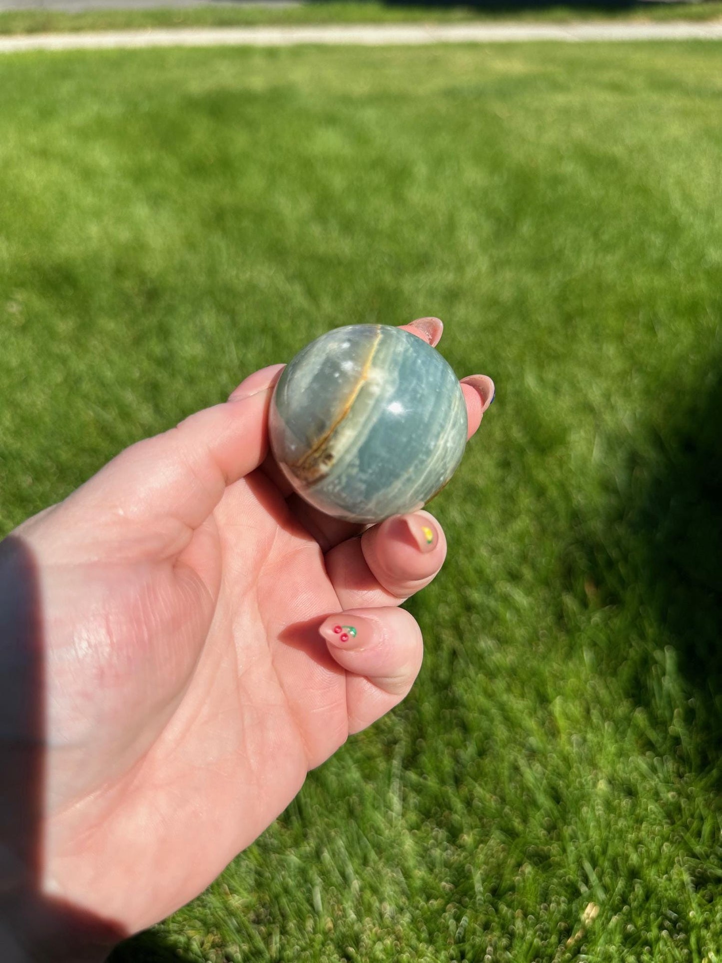 Aquatine Lemurian Calcite Sphere - 1.6-inch Diameter, 6 oz | Calming & Intuitive Crystal