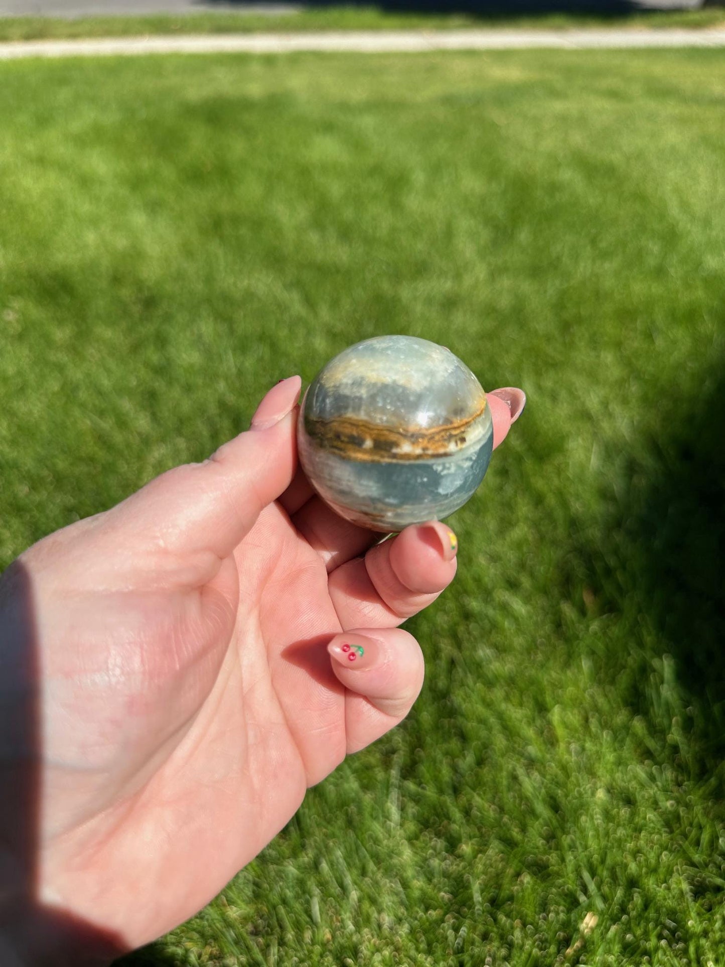 Aquatine Lemurian Calcite Sphere - 1.6-inch Diameter, 6 oz | Calming & Intuitive Crystal