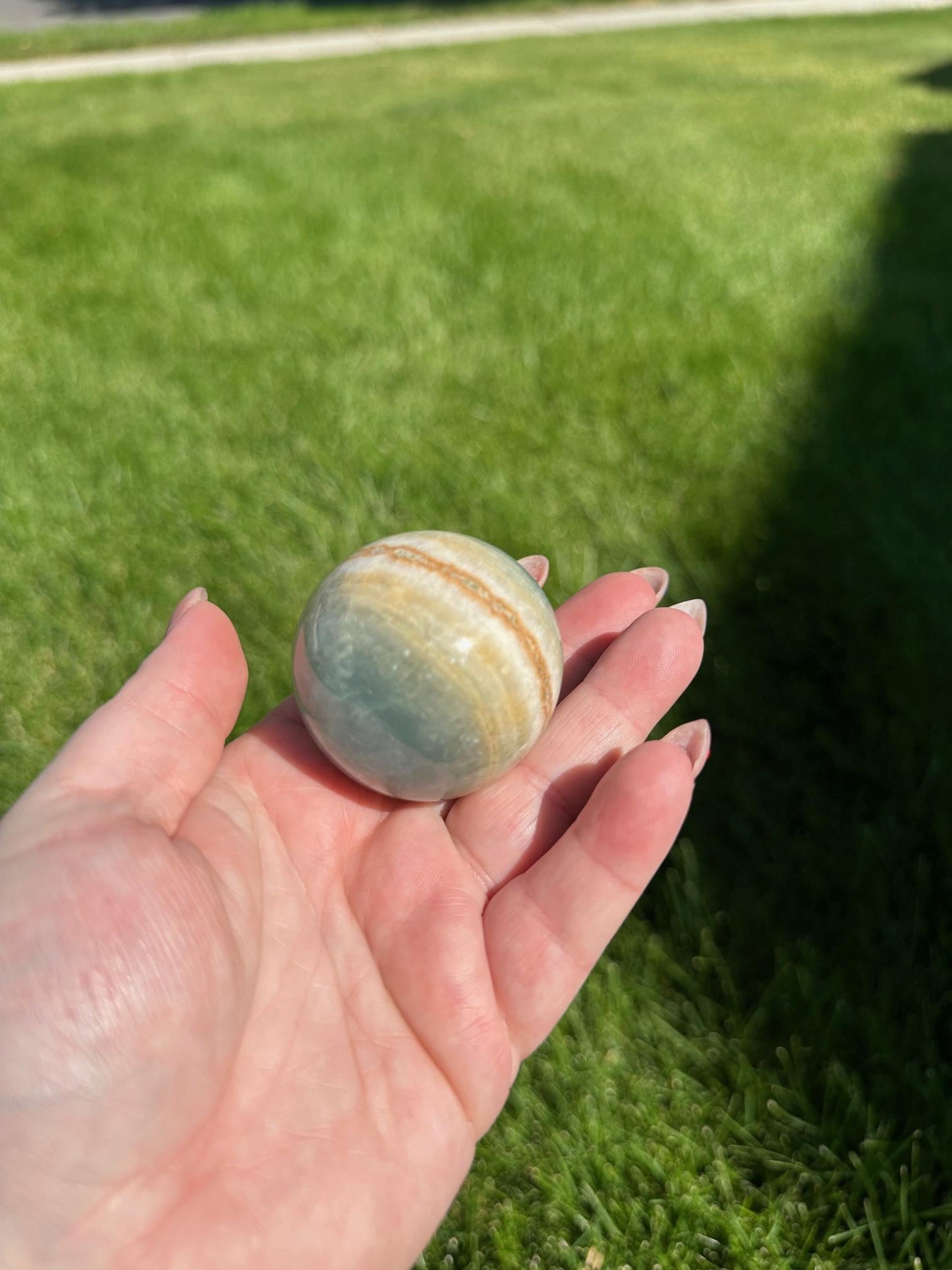 Aquatine Lemurian Calcite Sphere - 1.7-inch Diameter, 6 oz | Calming & Intuitive Crystal