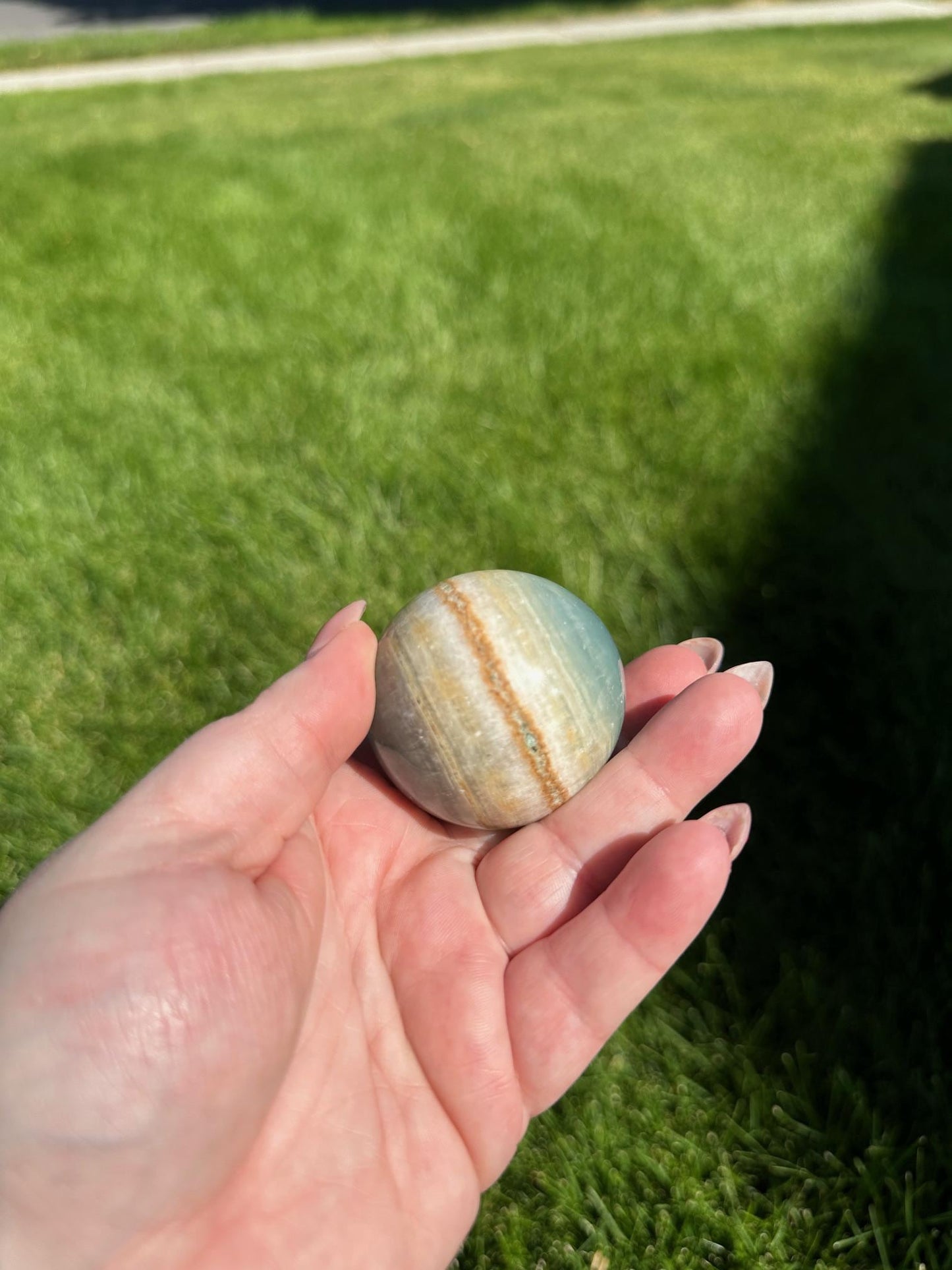 Aquatine Lemurian Calcite Sphere - 1.7-inch Diameter, 6 oz | Calming & Intuitive Crystal