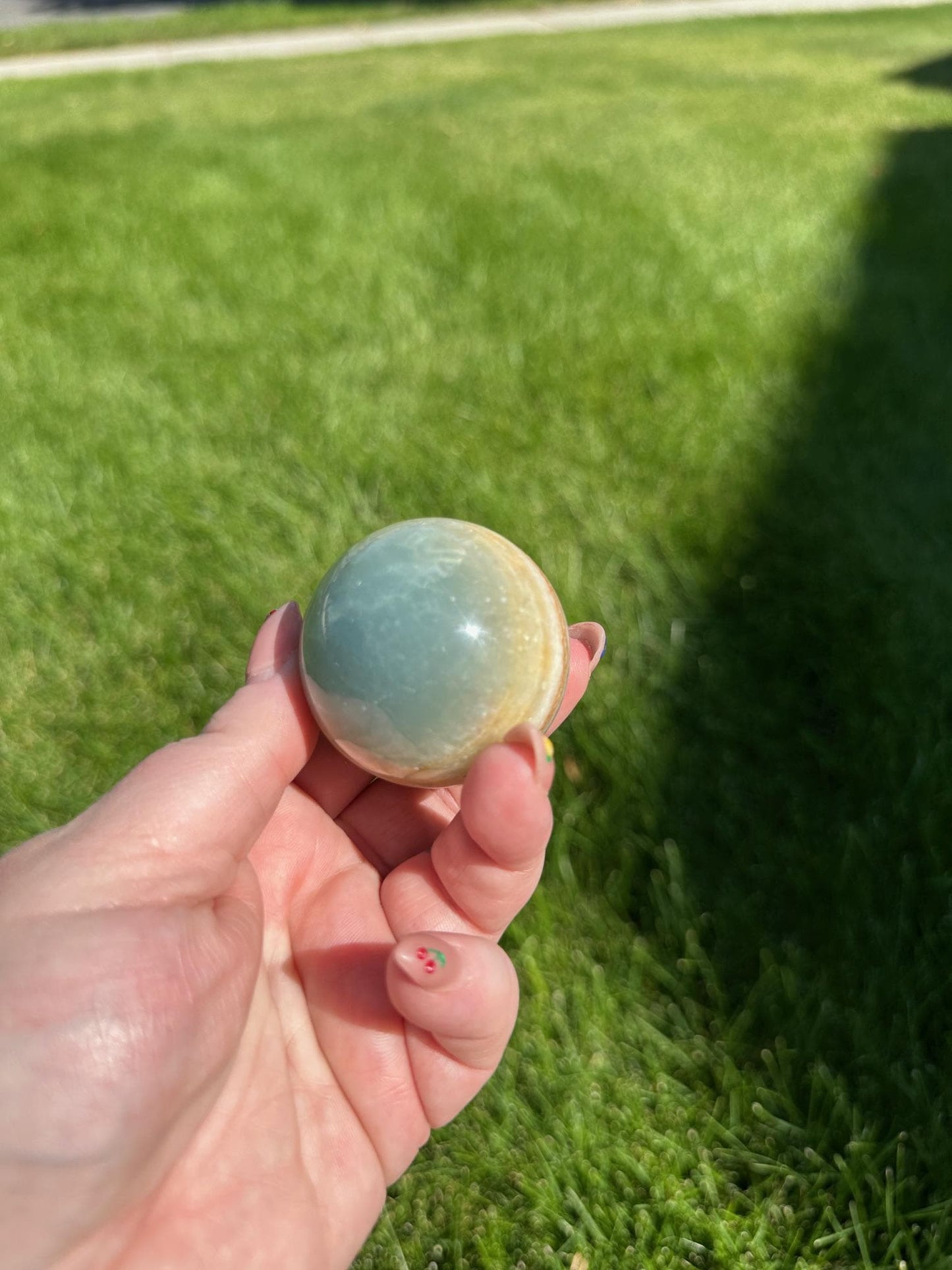 Aquatine Lemurian Calcite Sphere - 1.7-inch Diameter, 6 oz | Calming & Intuitive Crystal