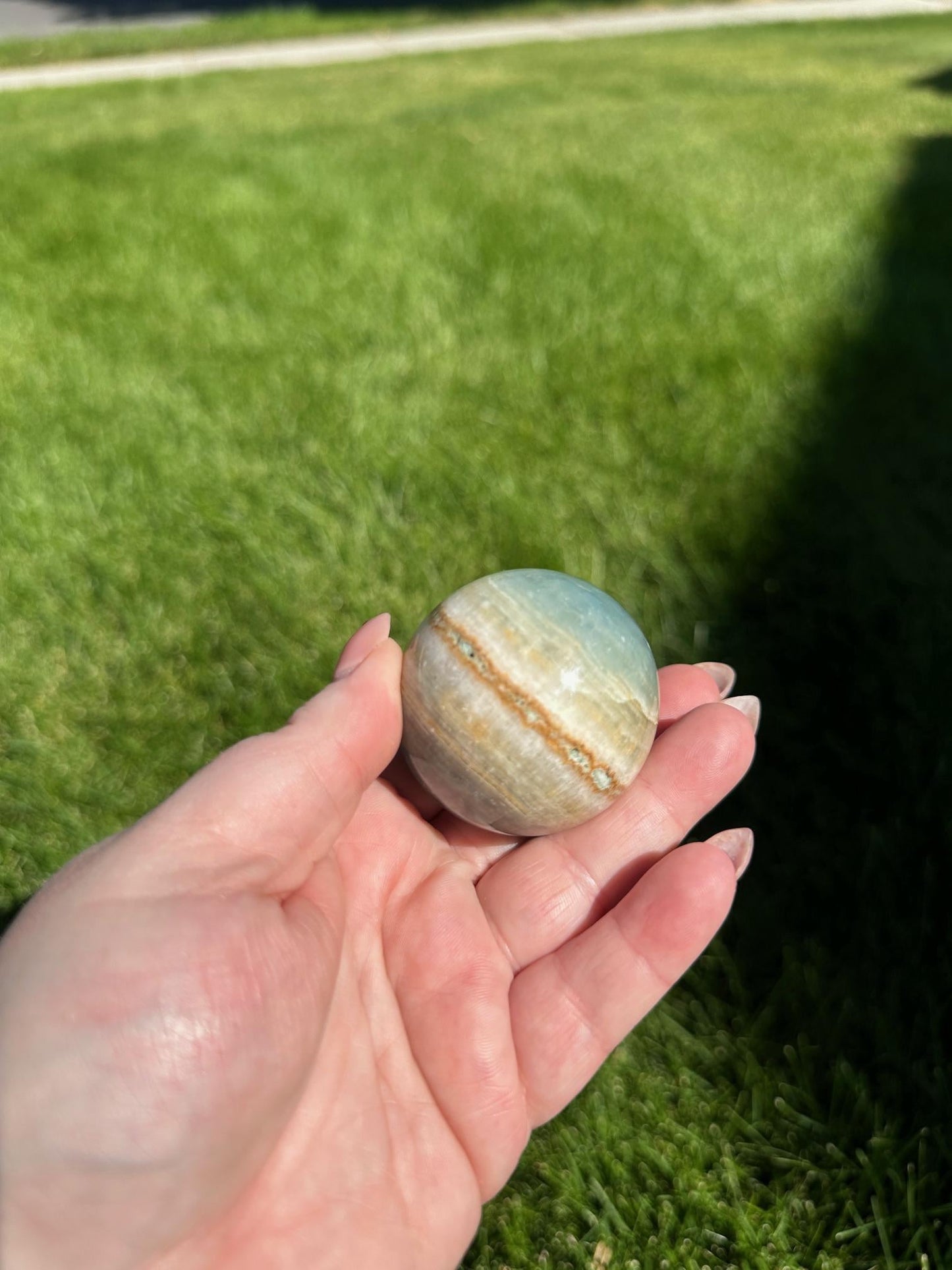 Aquatine Lemurian Calcite Sphere - 1.7-inch Diameter, 6 oz | Calming & Intuitive Crystal