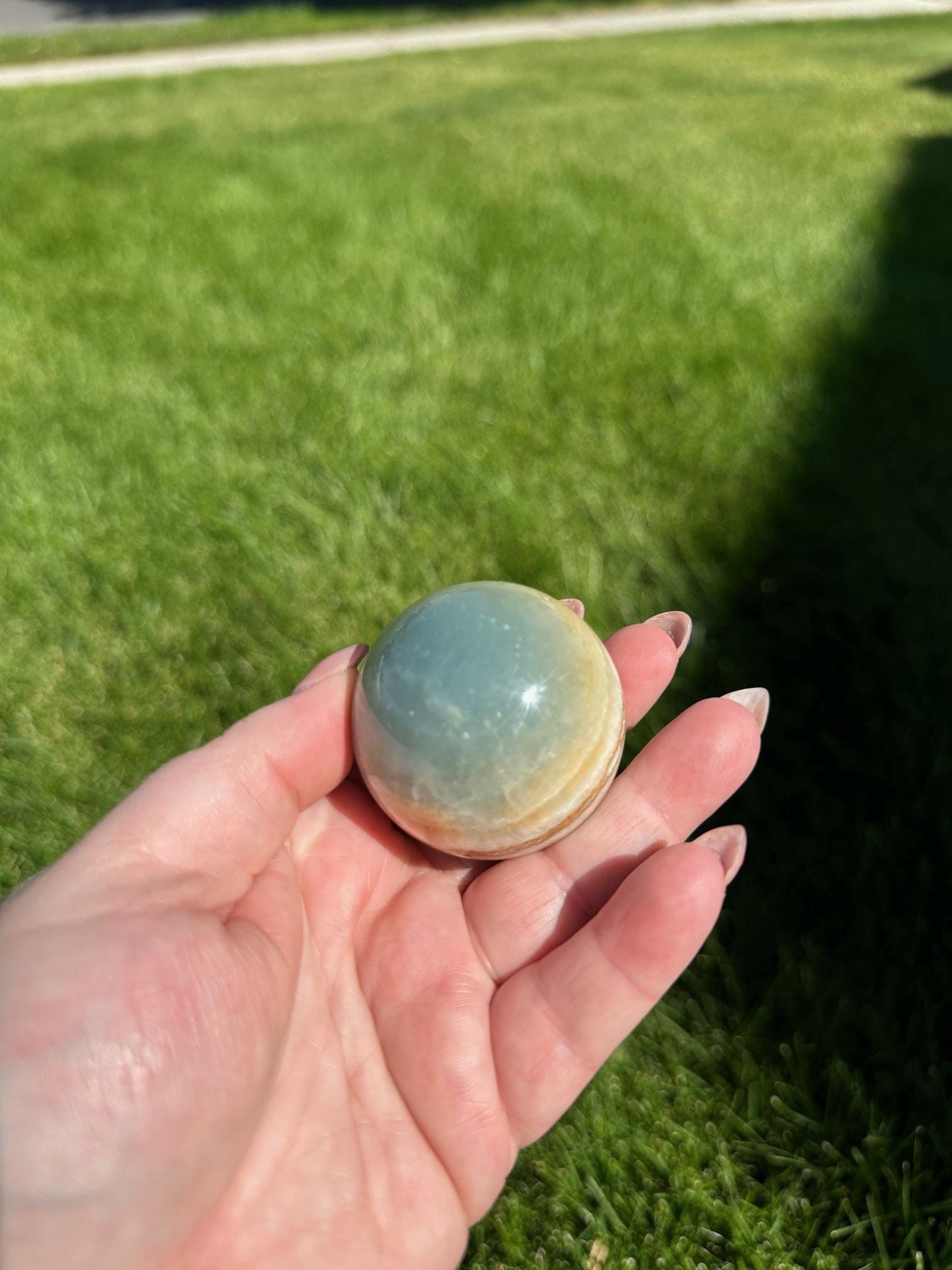 Aquatine Lemurian Calcite Sphere - 1.7-inch Diameter, 6 oz | Calming & Intuitive Crystal