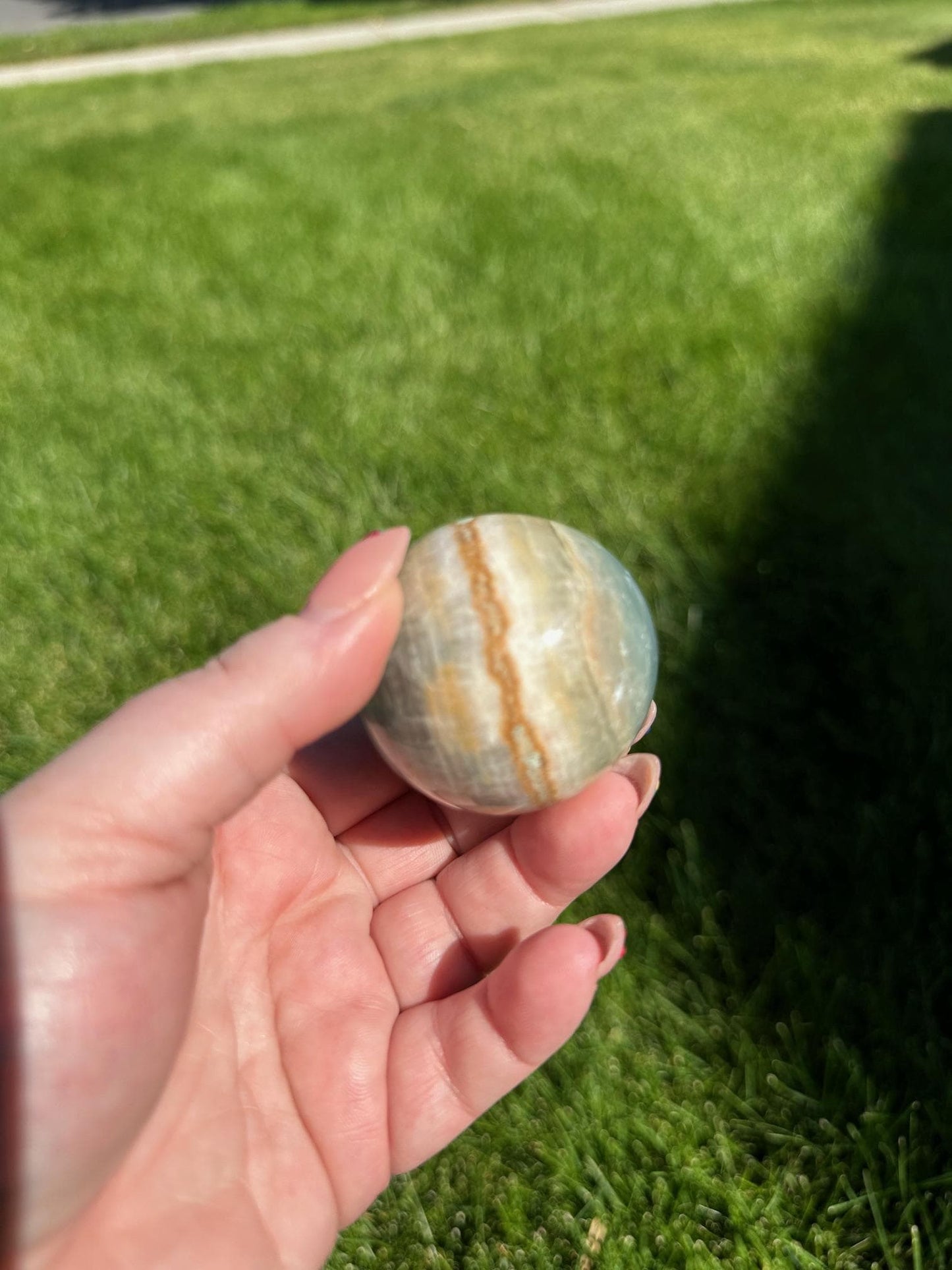 Aquatine Lemurian Calcite Sphere - 1.7-inch Diameter, 6 oz | Calming & Intuitive Crystal