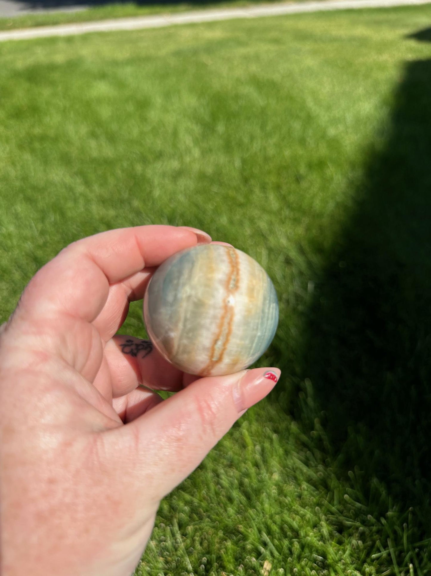 Aquatine Lemurian Calcite Sphere - 1.7-inch Diameter, 6 oz | Calming & Intuitive Crystal