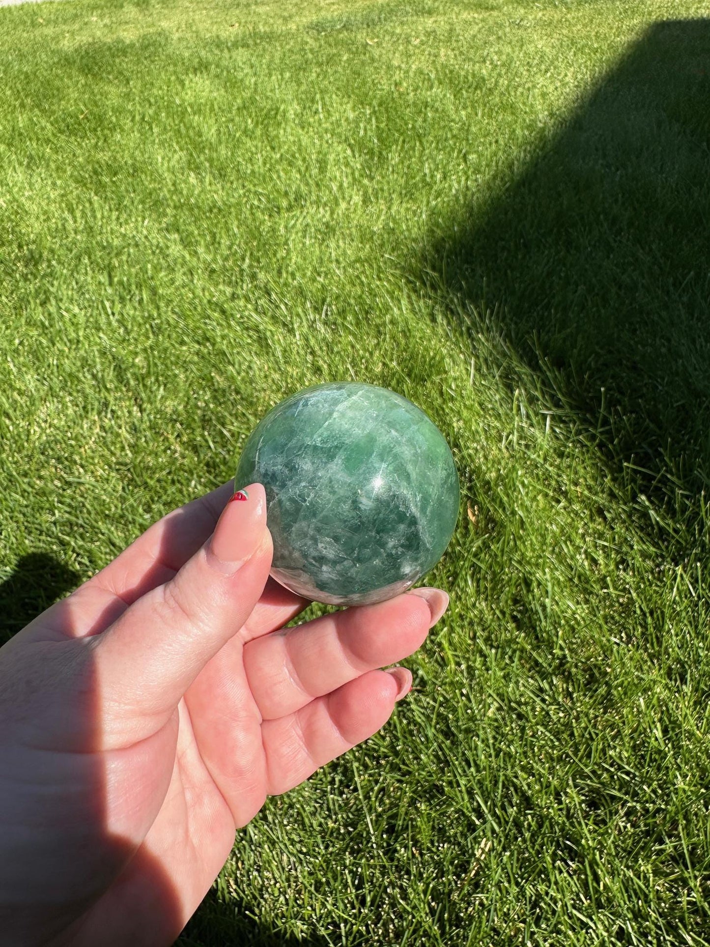 Green Fluorite Sphere - 2-inch Diameter, 11 oz | Healing & Clarity Crystal