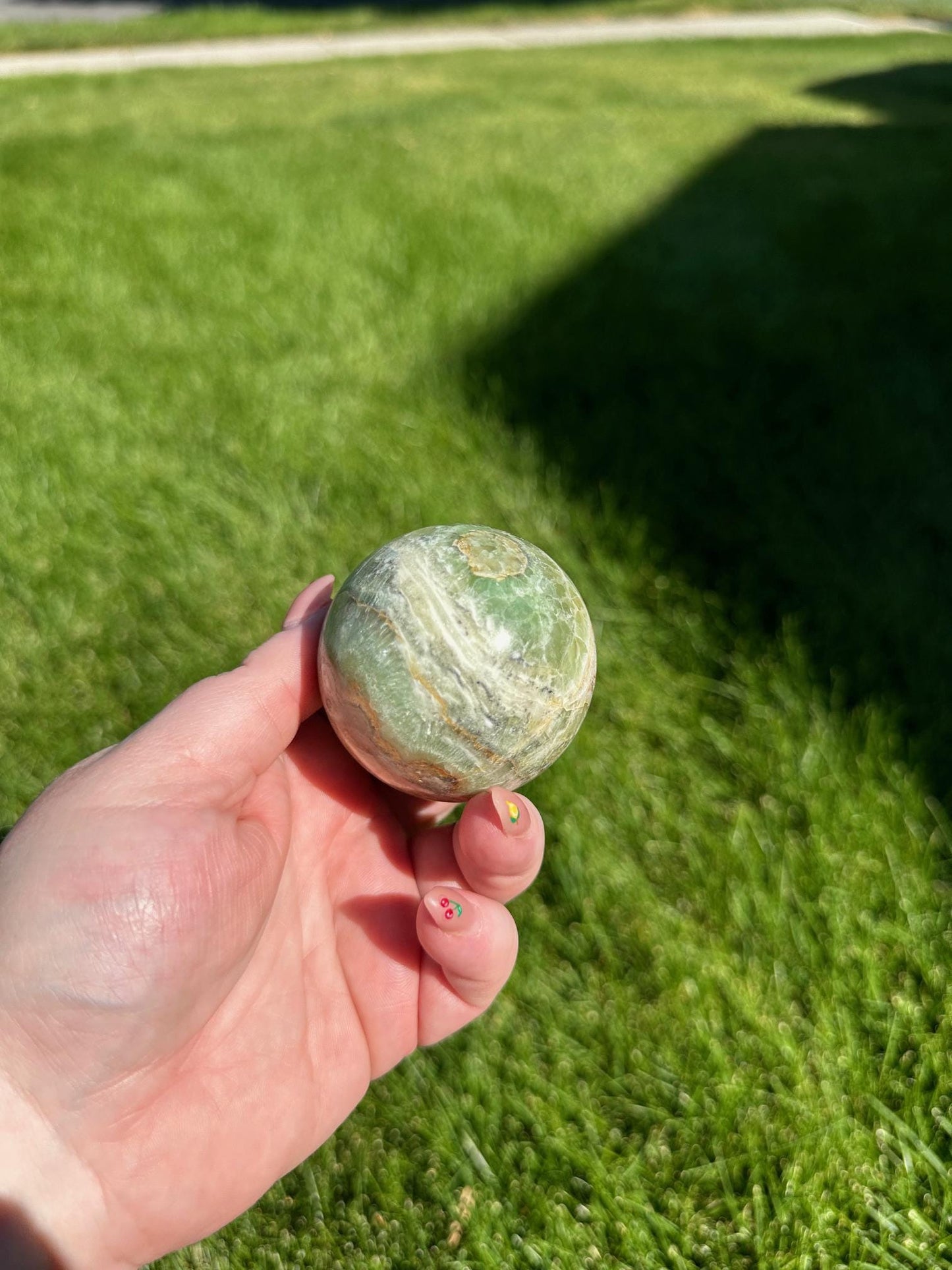 Green Calcite Sphere - 2.1-inch Diameter, 10 oz | Healing & Heart Chakra Crystal