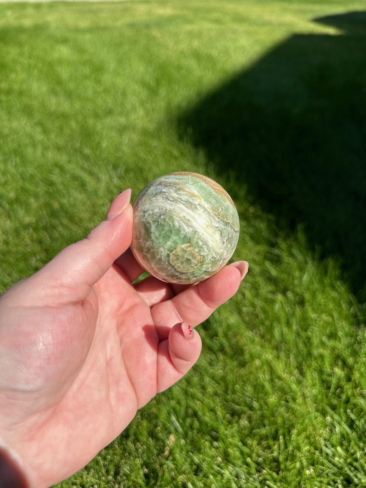 Green Calcite Sphere - 2.1-inch Diameter, 10 oz | Healing & Heart Chakra Crystal