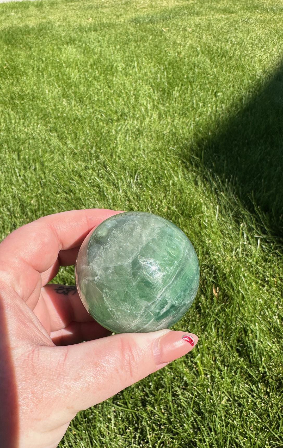 Green Fluorite Sphere - 2-inch Diameter, 11 oz | Healing & Clarity Crystal