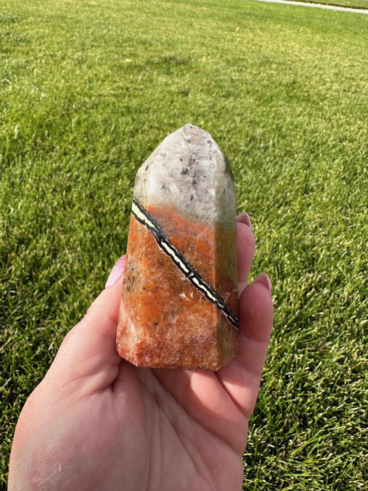 Mosaic Crystal Tower – 3.4 Inches Tall, 9 oz – Unique Healing Crystal