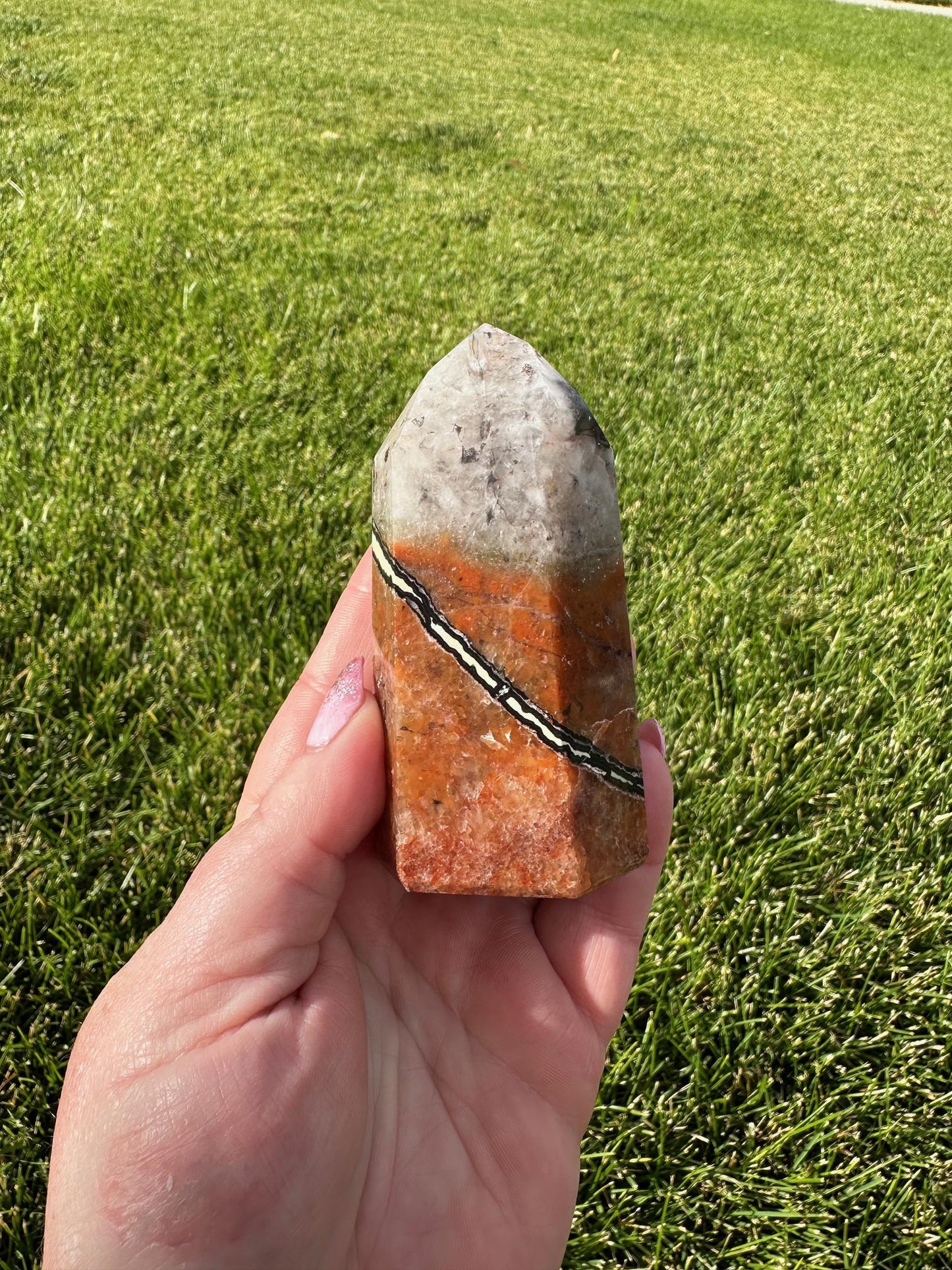 Mosaic Crystal Tower – 3.4 Inches Tall, 9 oz – Unique Healing Crystal