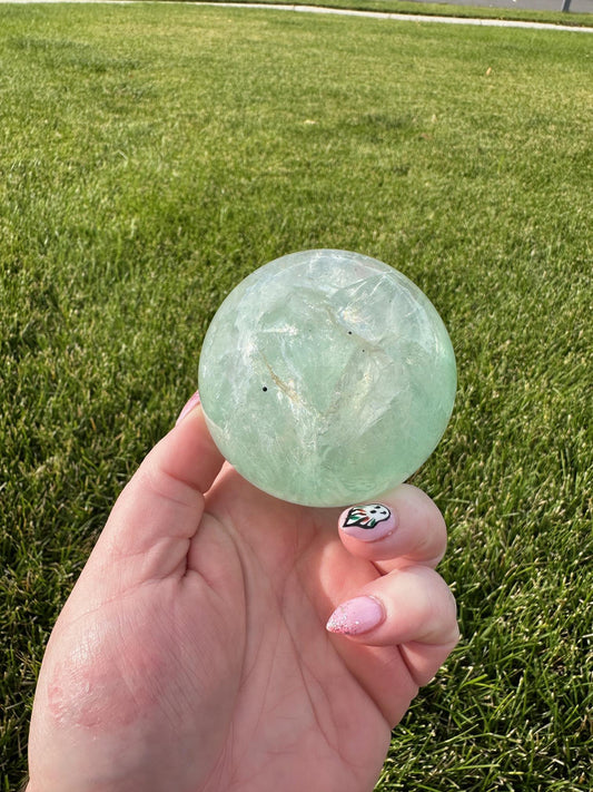 Minty Green Fluorite Sphere – 2.5 Inch Diameter, 1 lb 6 oz – Healing and Clarity Crystal