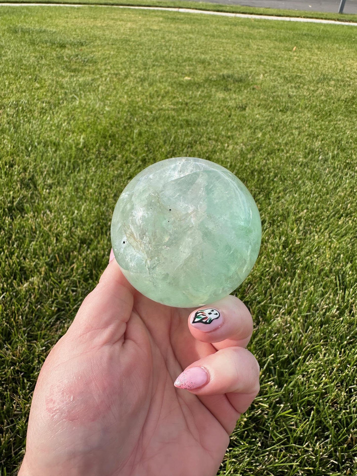 Minty Green Fluorite Sphere – 2.5 Inch Diameter, 1 lb 6 oz – Healing and Clarity Crystal