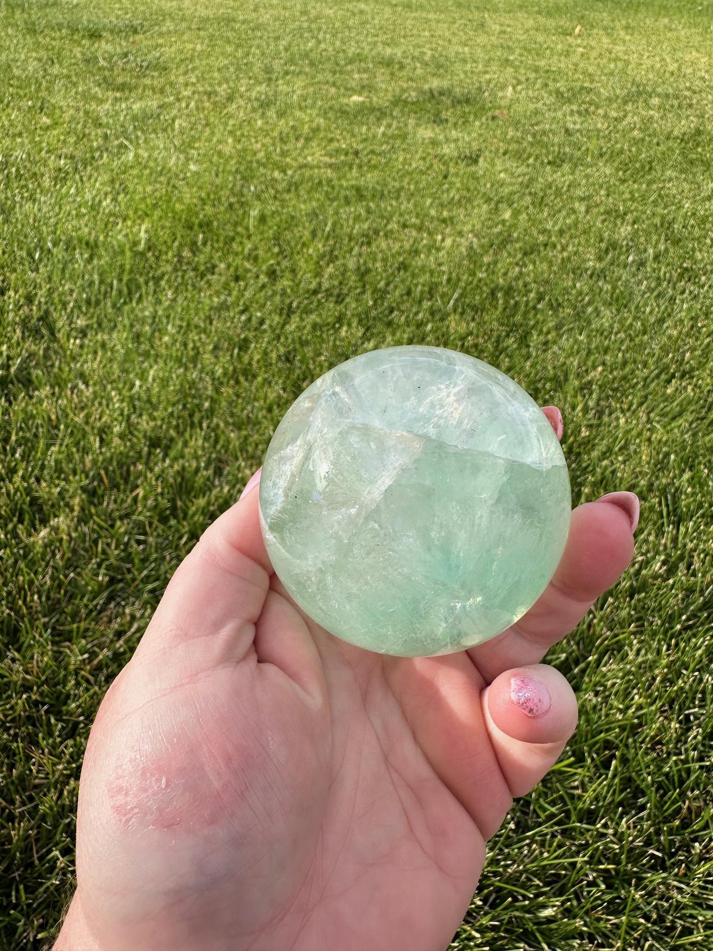 Minty Green Fluorite Sphere – 2.5 Inch Diameter, 1 lb 6 oz – Healing and Clarity Crystal