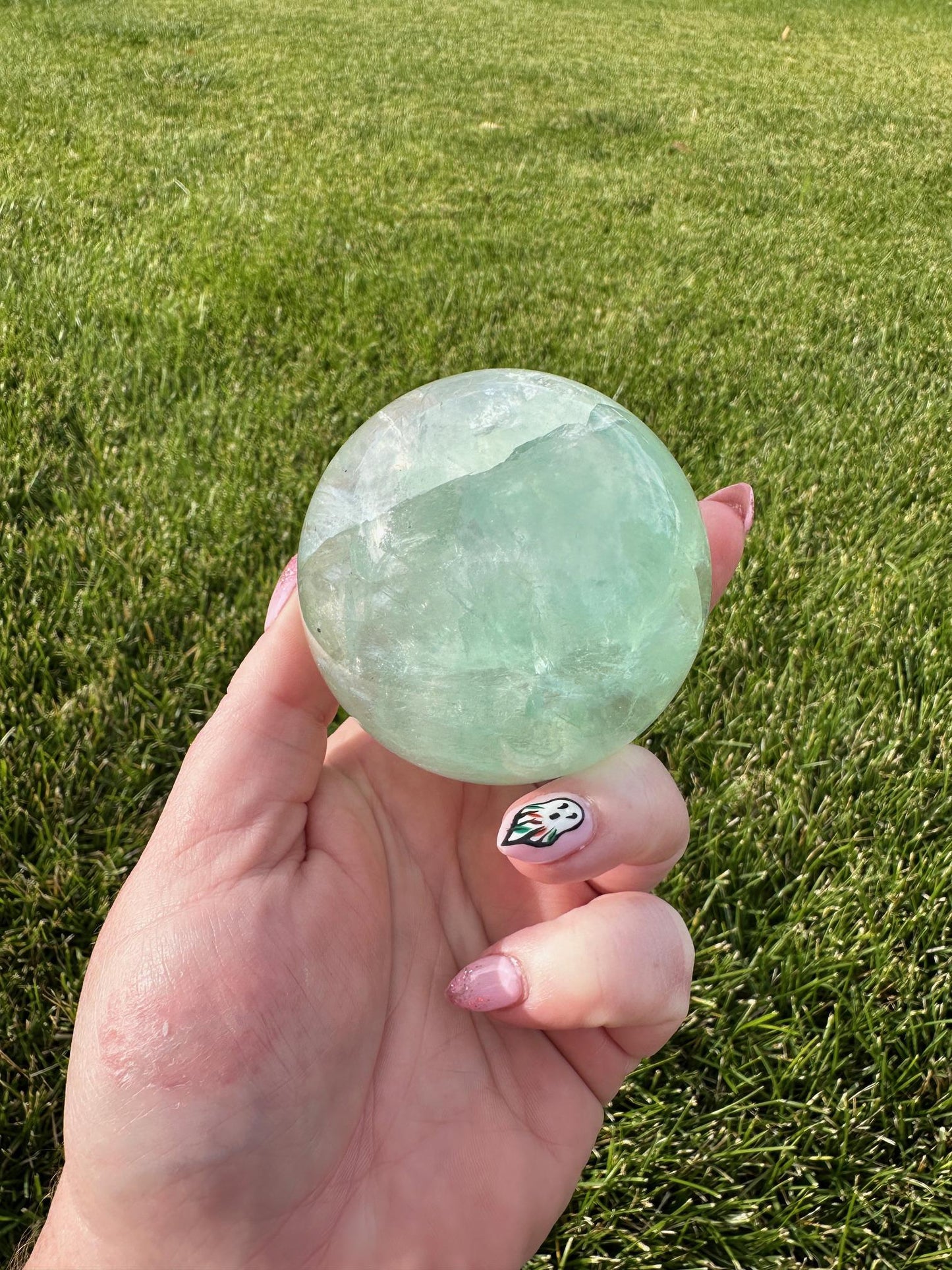 Minty Green Fluorite Sphere – 2.5 Inch Diameter, 1 lb 6 oz – Healing and Clarity Crystal