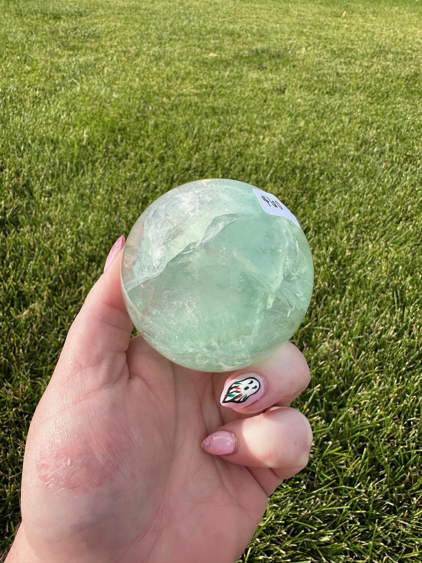 Minty Green Fluorite Sphere – 2.5 Inch Diameter, 1 lb 6 oz – Healing and Clarity Crystal