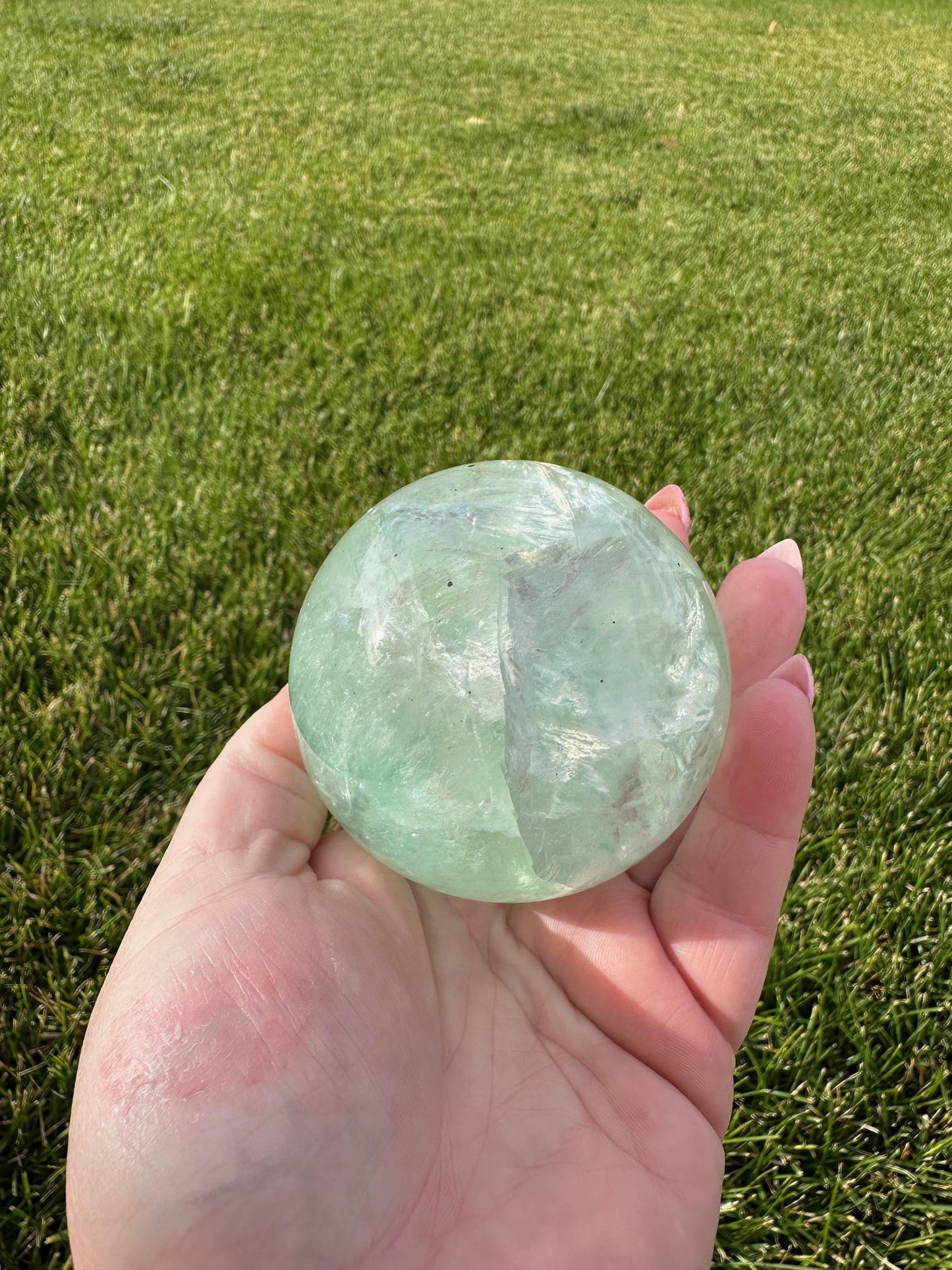 Minty Green Fluorite Sphere – 2.5 Inch Diameter, 1 lb 6 oz – Healing and Clarity Crystal