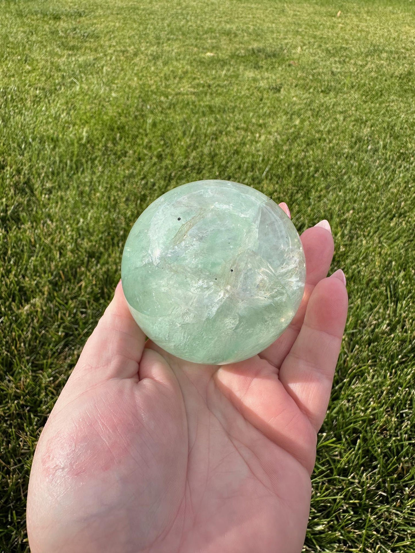 Minty Green Fluorite Sphere – 2.5 Inch Diameter, 1 lb 6 oz – Healing and Clarity Crystal