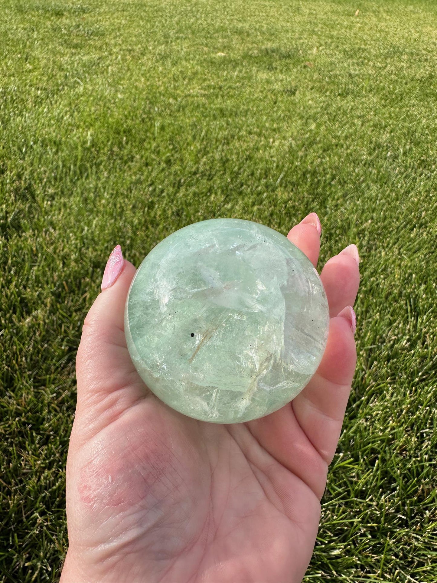 Minty Green Fluorite Sphere – 2.5 Inch Diameter, 1 lb 6 oz – Healing and Clarity Crystal