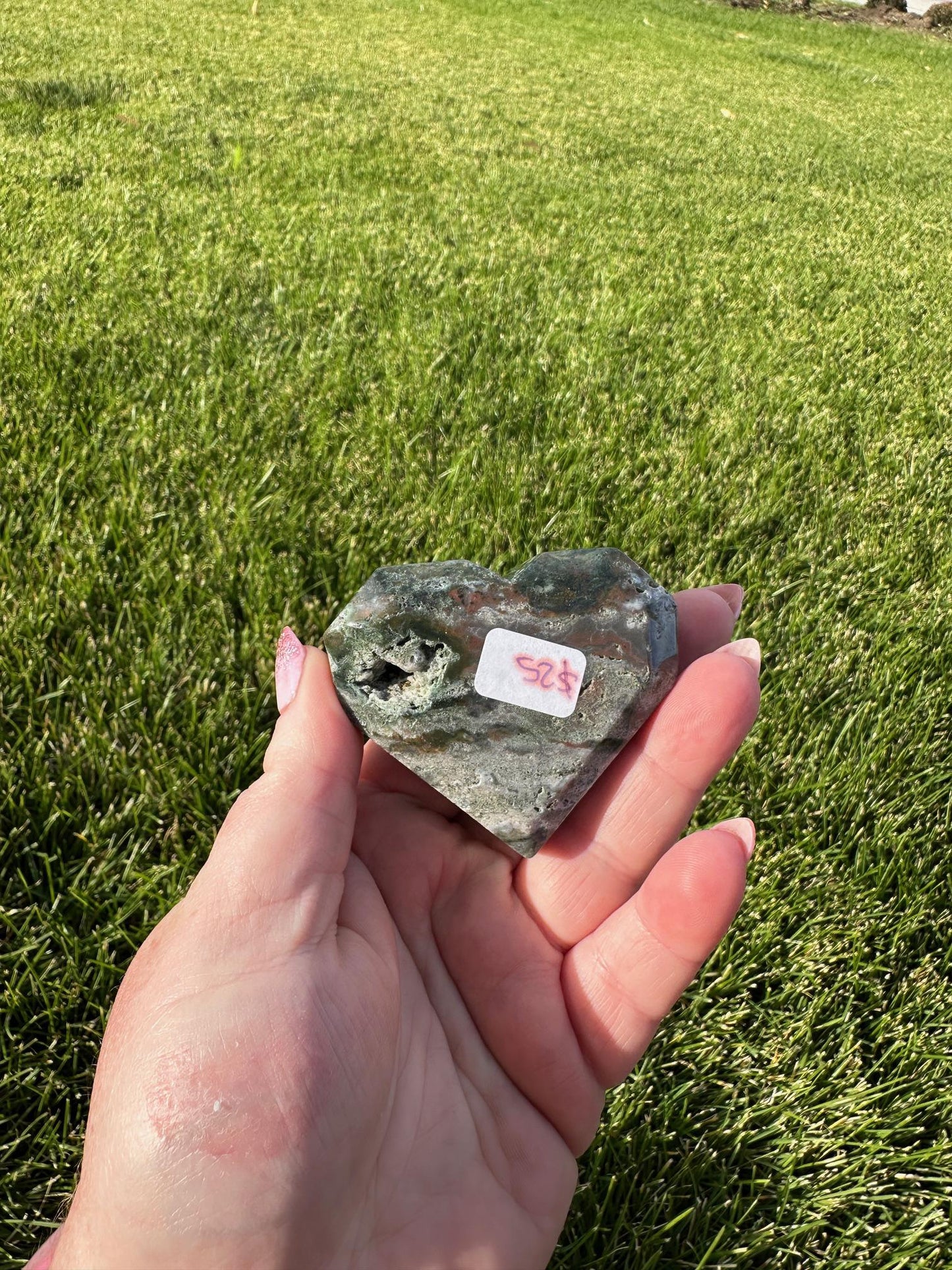 Beautiful 2.3" Red and Green Ocean Jasper Heart - A Unique Gem of Joy & Emotional Healing