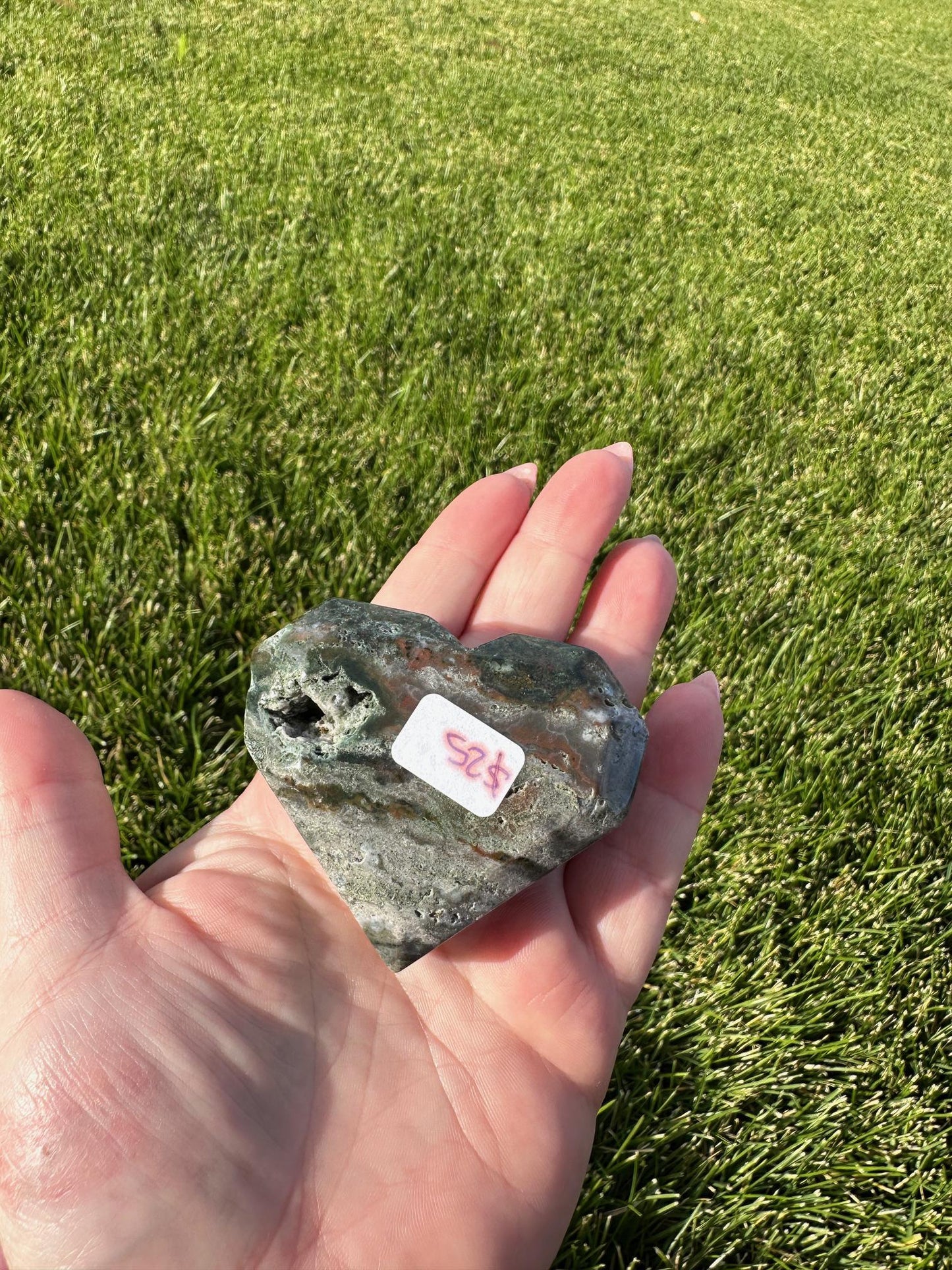 Beautiful 2.3" Red and Green Ocean Jasper Heart - A Unique Gem of Joy & Emotional Healing